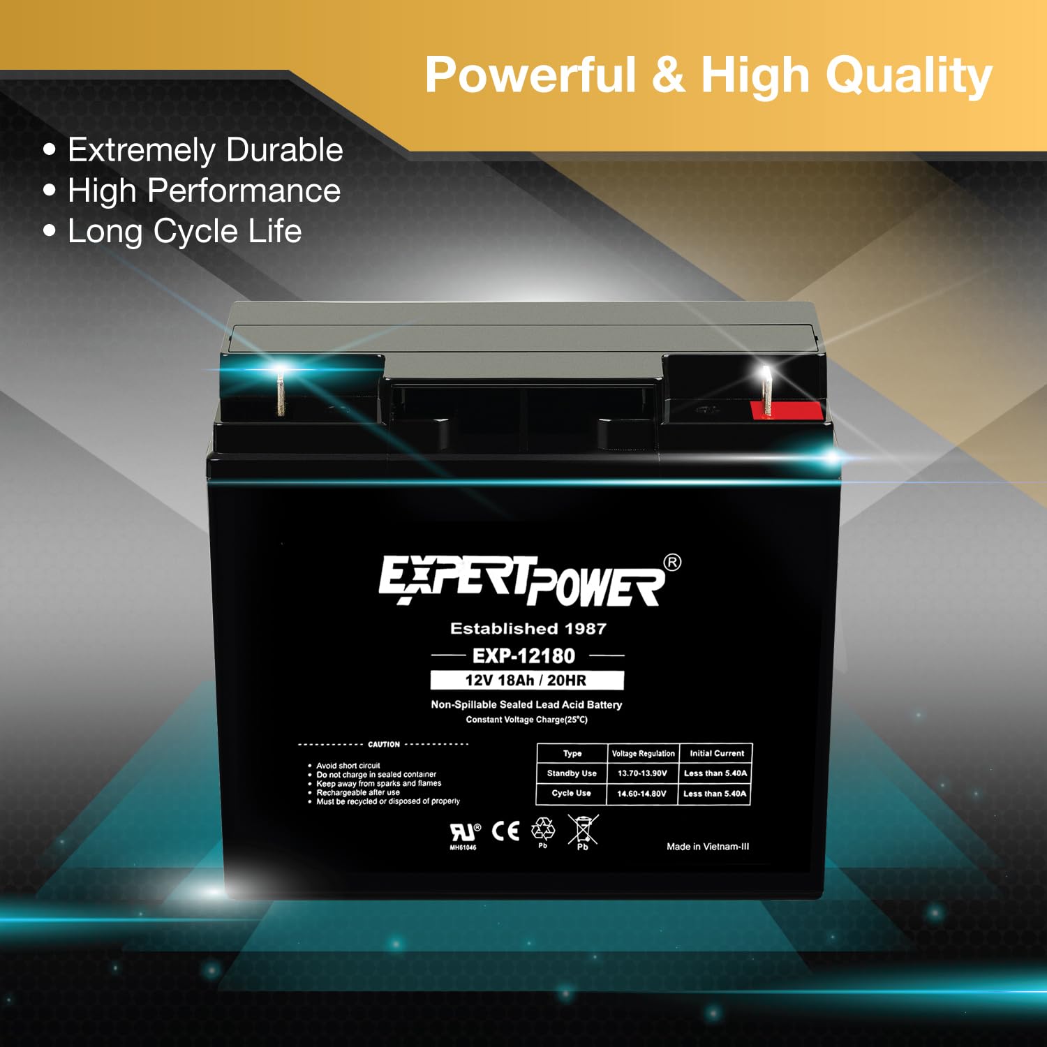 ExpertPower 12V 18Ah Lead Acid Battery - Black SLA - Model EXP12180 - 1 Pack