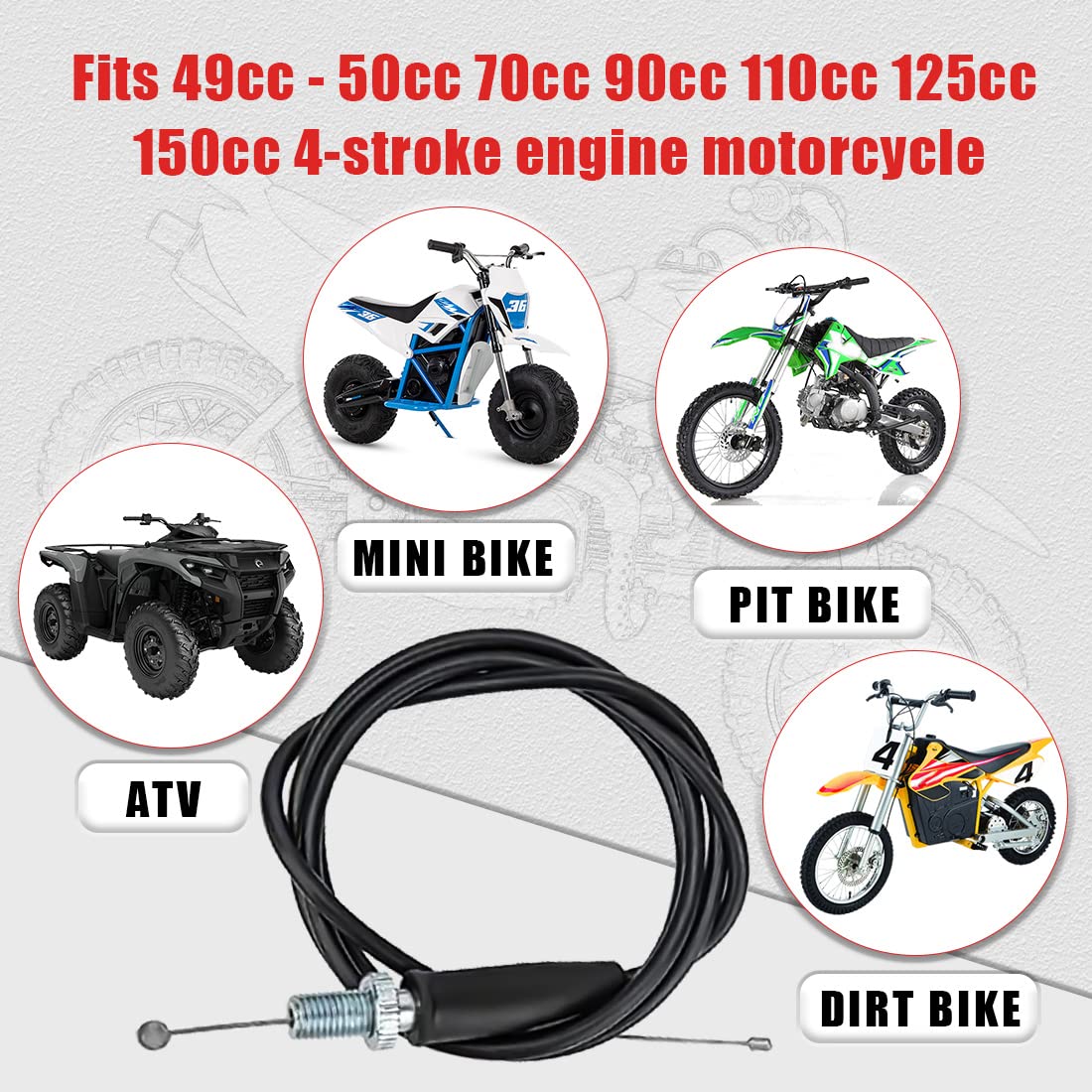 46' Throttle Cable For Honda Crf50 Xr50 Z50 Z50R Xr70 Crf70 Xr80 Crf80 Xr100 Crf100 50Cc 70Cc 90Cc 110Cc 125Cc 140Cc 4-Stroke Engine Atv Chinese Dirt Bike Pit Bike Trail