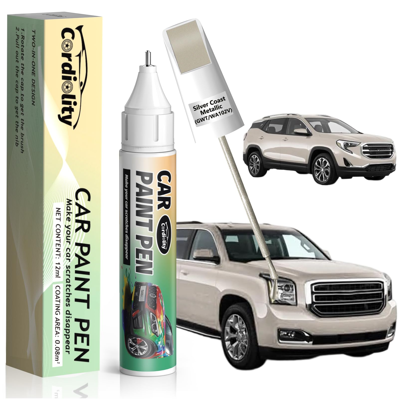Silver Coast Metallic(GWT/WA102V) Touch Up Paint Pen for GMC,Car Paint Scratch Repair Pen Quick and Easy Fix Auto Paint Scratch