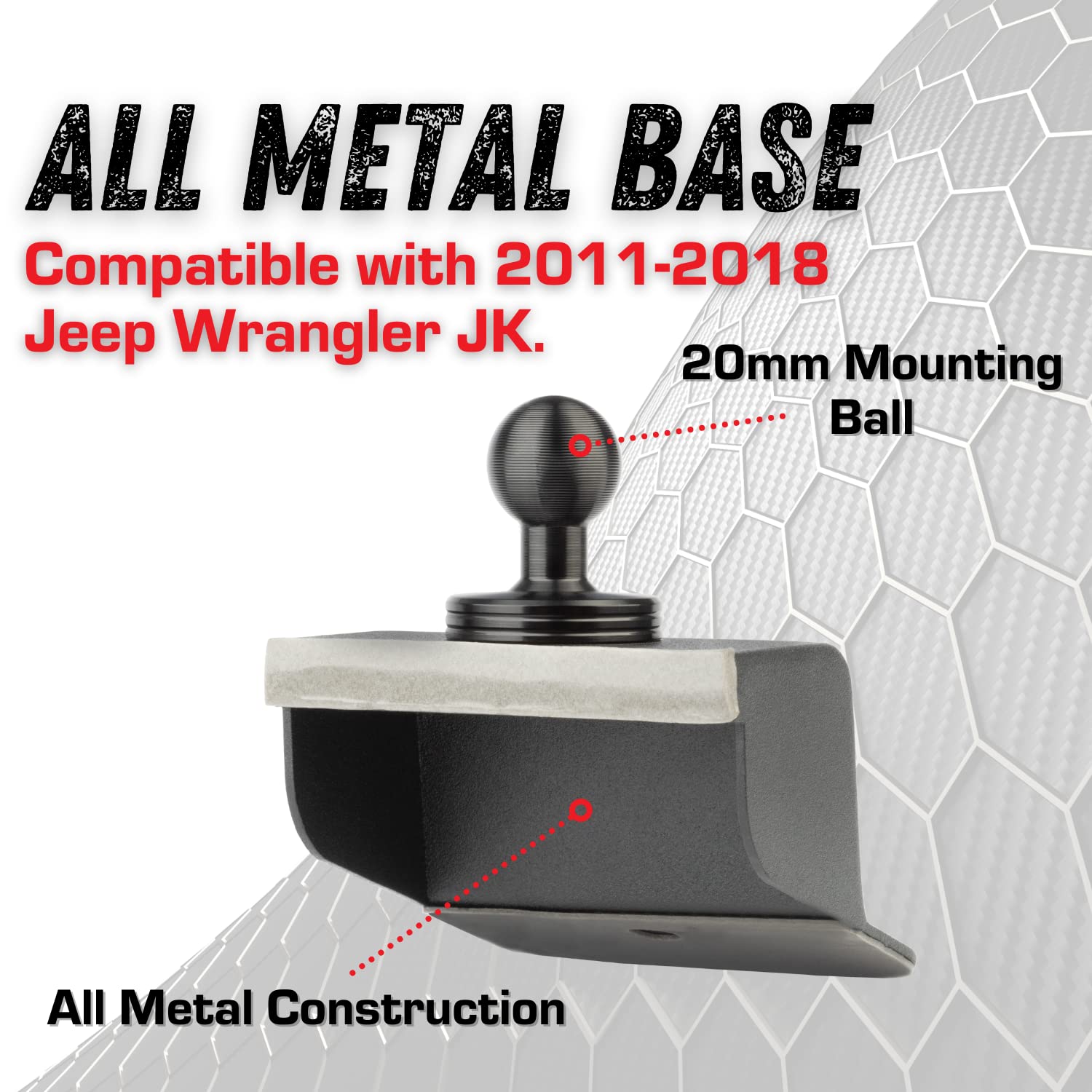 Bulletpoint Dash Mount Cell Phone Holder for 2011-2018 Jeep Wrangler JK, 20mm Ball, Aluminum, Black, Model A-1