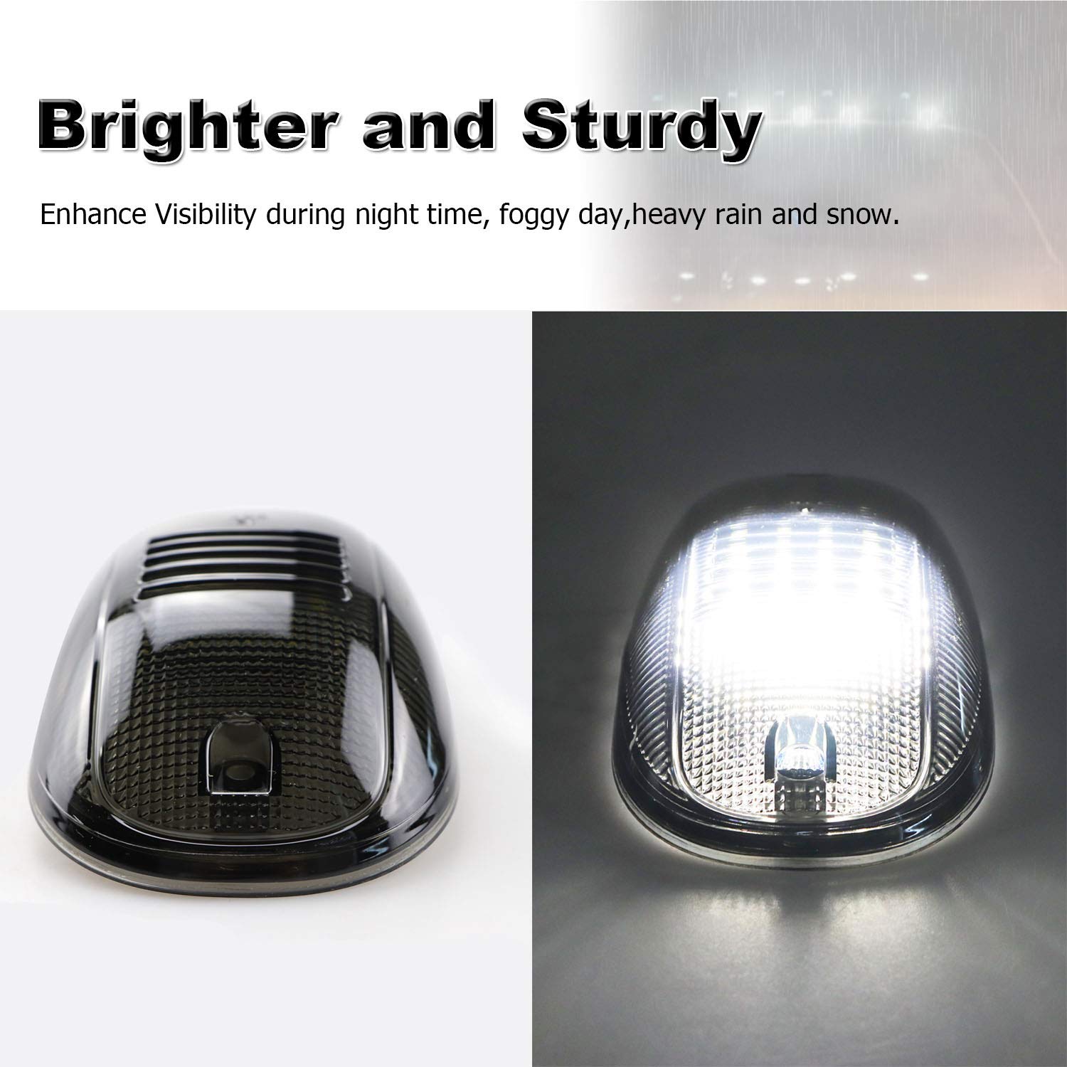 Tresound Cab Roof Marker Lights for 2003-2016 Dodge Ram 1500 2500 3500 (Smoked Lens with 16 White LEDs)