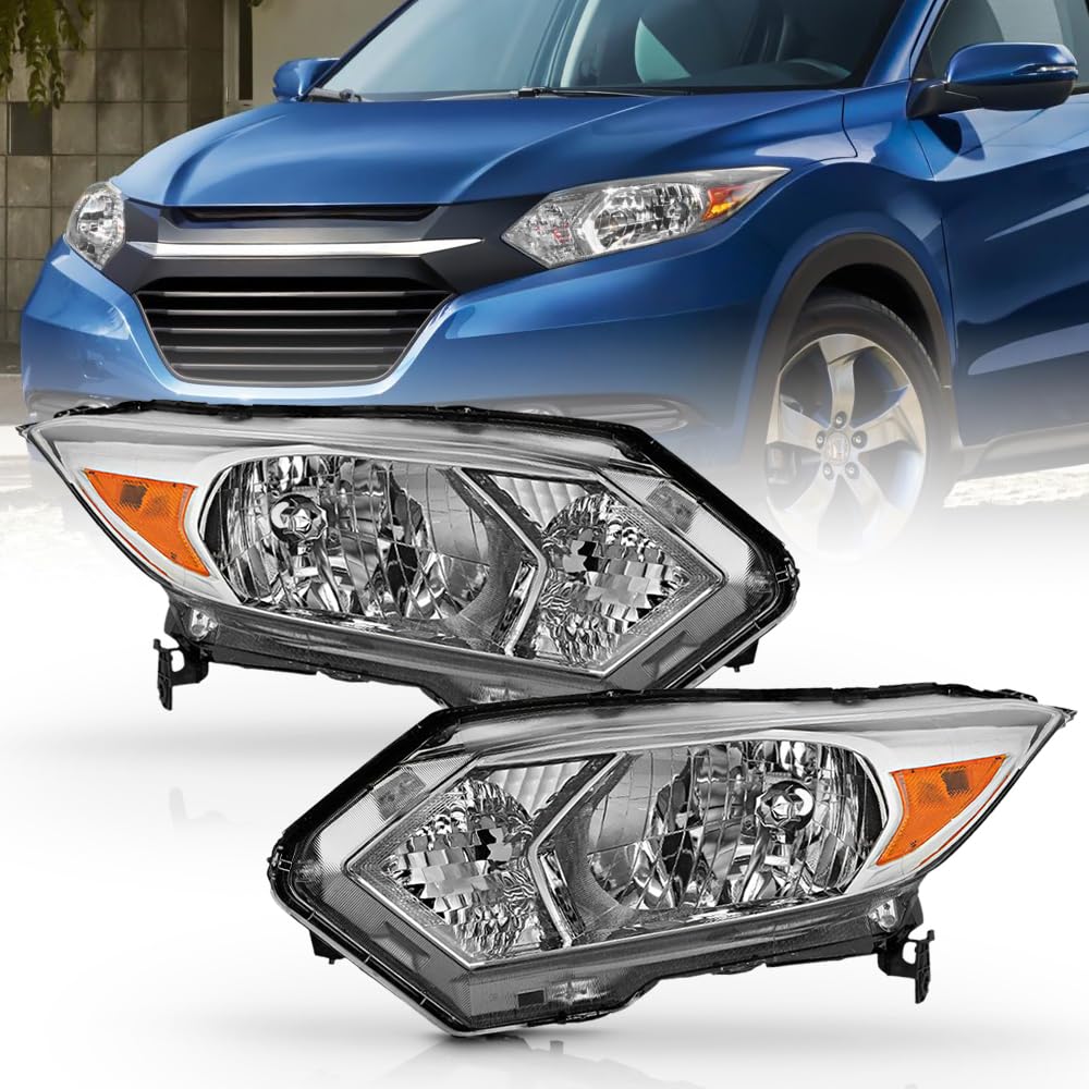 KEEKPO - For 2016 2017 2018 Honda HR-V Chrome Housing Headlights Headlamps Assembly Pair Set Replacement Left+Right