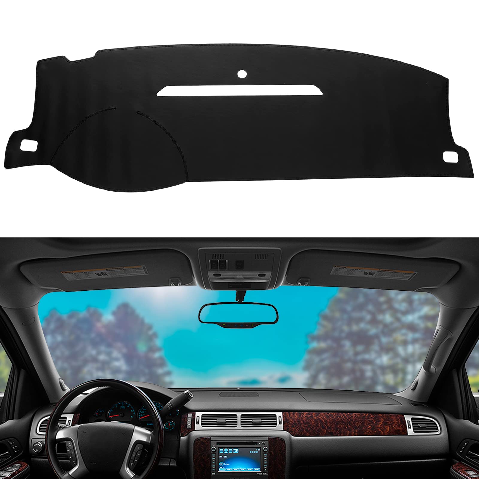 BERKSYDE Dashboard Dash Mat Cover Leather Dashboard Pad Compatible for 07-13 Silverado Sierra,07-14 Tahoe Suburban Avalanche Yuk