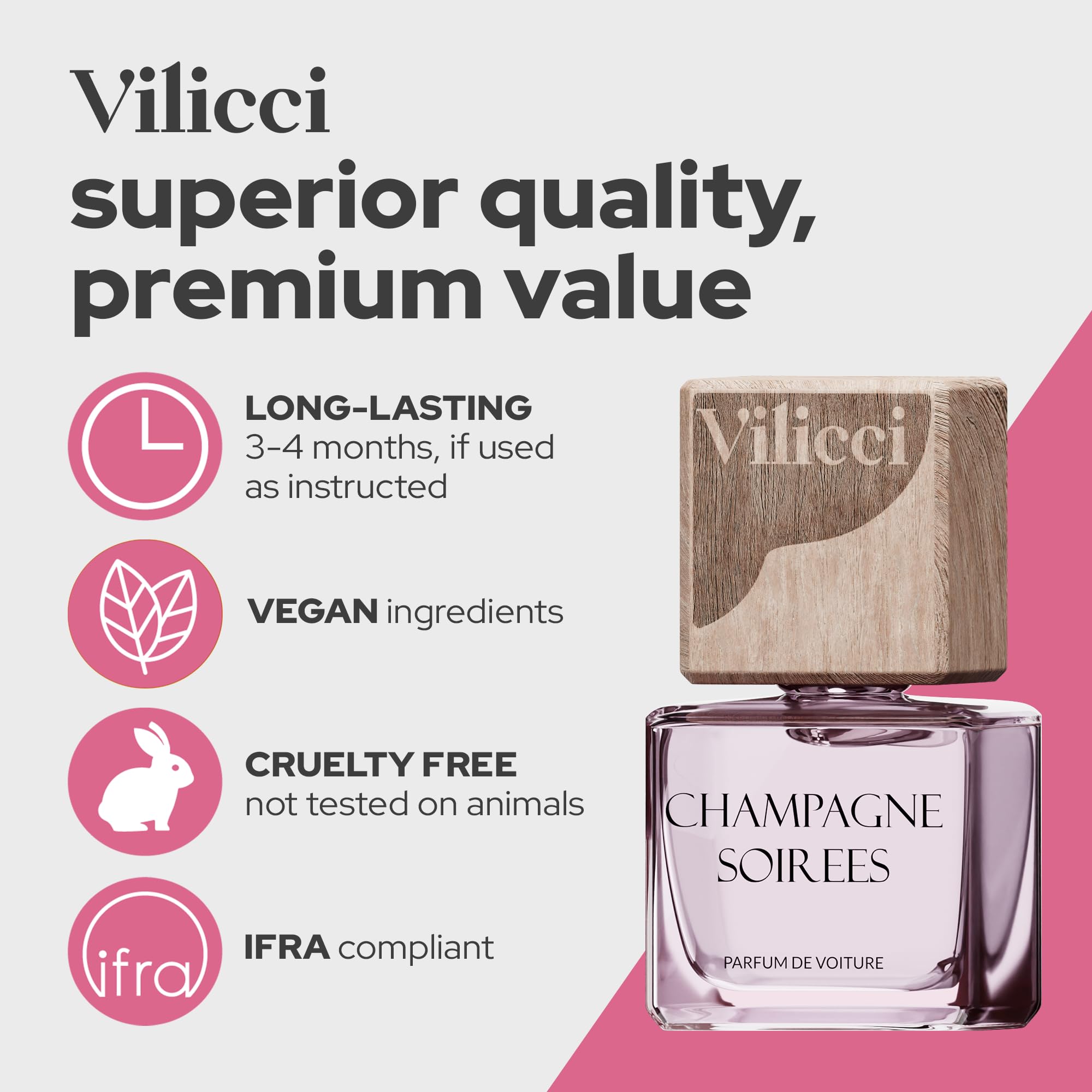 Vilicci Car Air Freshener, Champagne & Soirees Scent Perfume For A Refreshing Drive, Car Air Freshener, Eliminates Unpleasant Ho