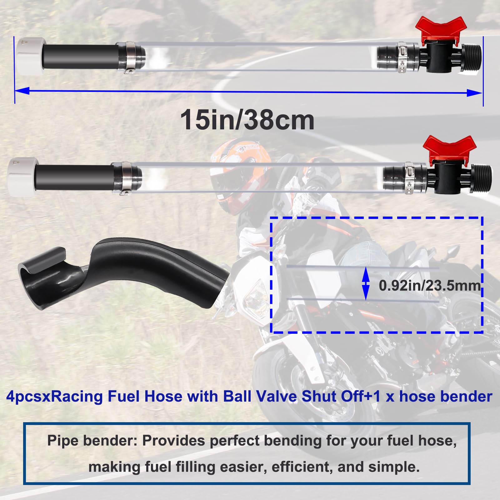 Taiss 4PCS Racing Fuel Jug Hose with Ball Valve & 2 Benders,14 Inch Fuel Filler Hose for LC2 Jugs Gas Can Spout Replacement Gas