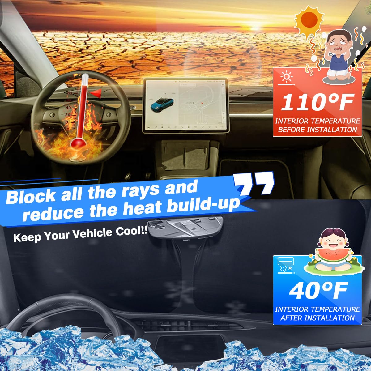 Canvcle Windshield Sun Shade For 2018-2024 Toyota Camry Accessories Thicken 6-Layer Foldable Front Window Sunshade Cover Sun Vis