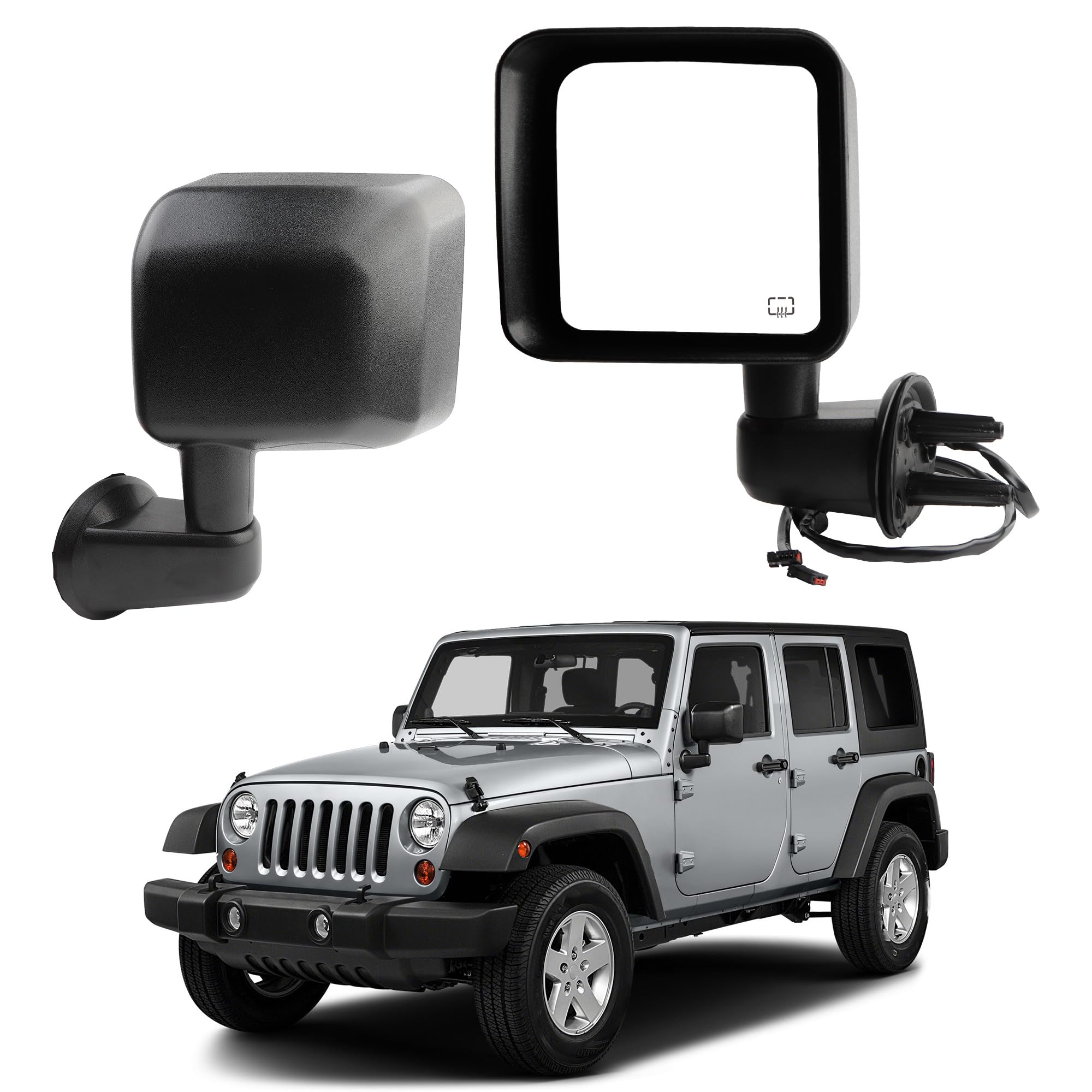 Dasbecan Left Driver Side Mirror Compatible with 2015 2016 2017 Jeep Wrangler JK Power Heated Manual Folding Door Mirrors Textur