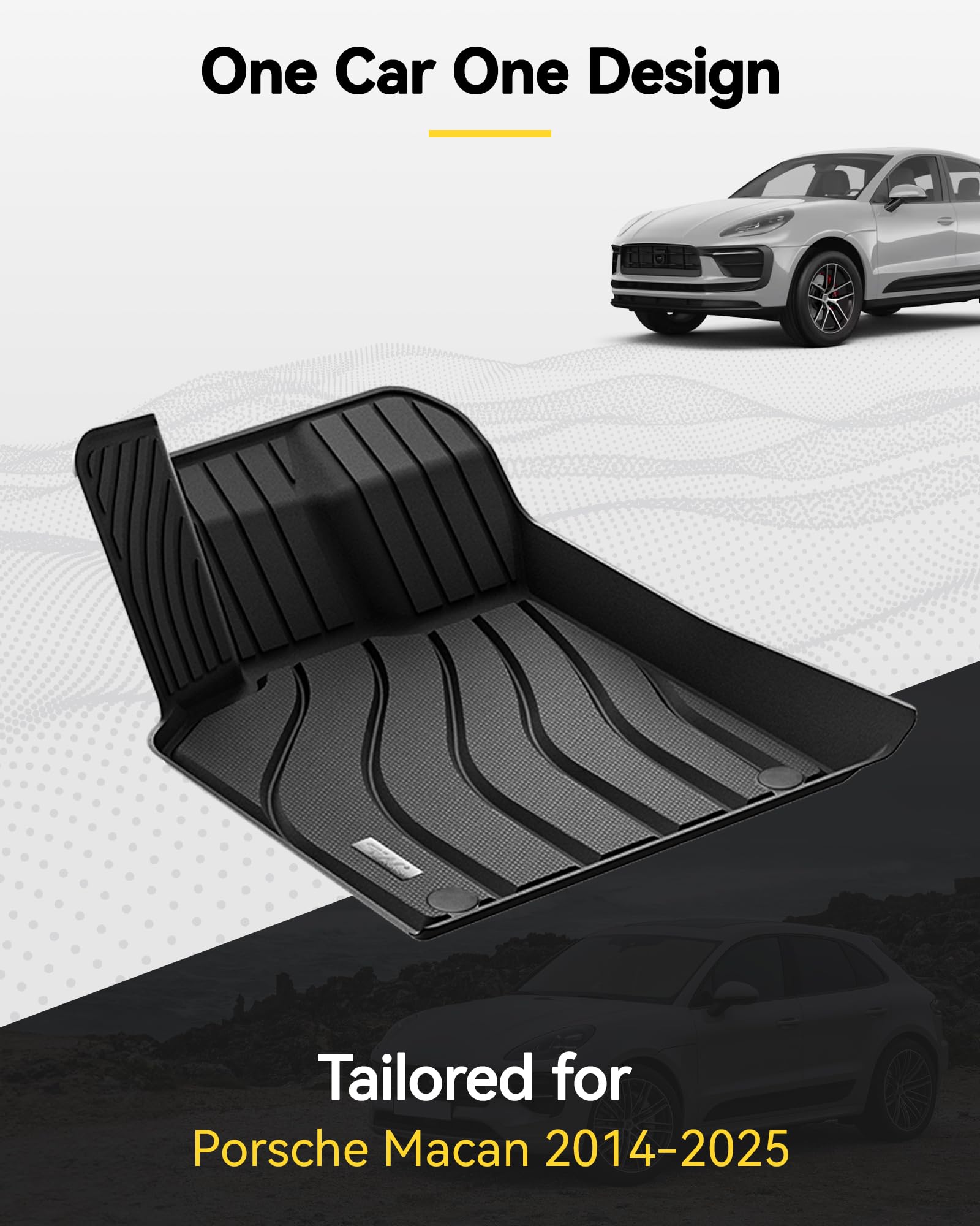 3W TPE Floor Mats & Cargo Liner for Porsche Macan 2014-2026, All Weather, Custom Fit, Full Set, Black