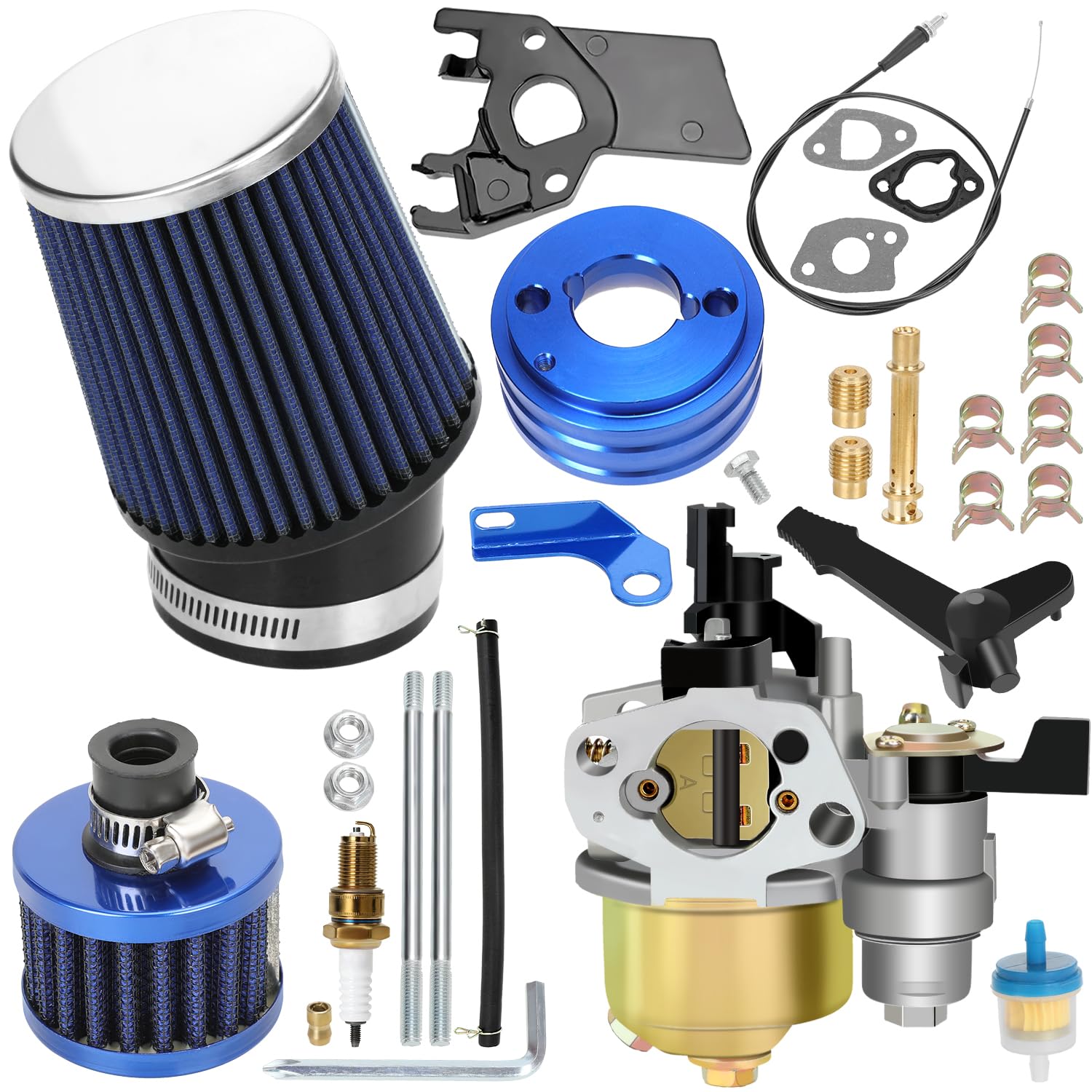 YOXUFA 212cc Racing Carburetor Kit for Predator Engines - Blue Metal, Model HYQ03-Blue, High Performance for Mini Bikes & Go Karts