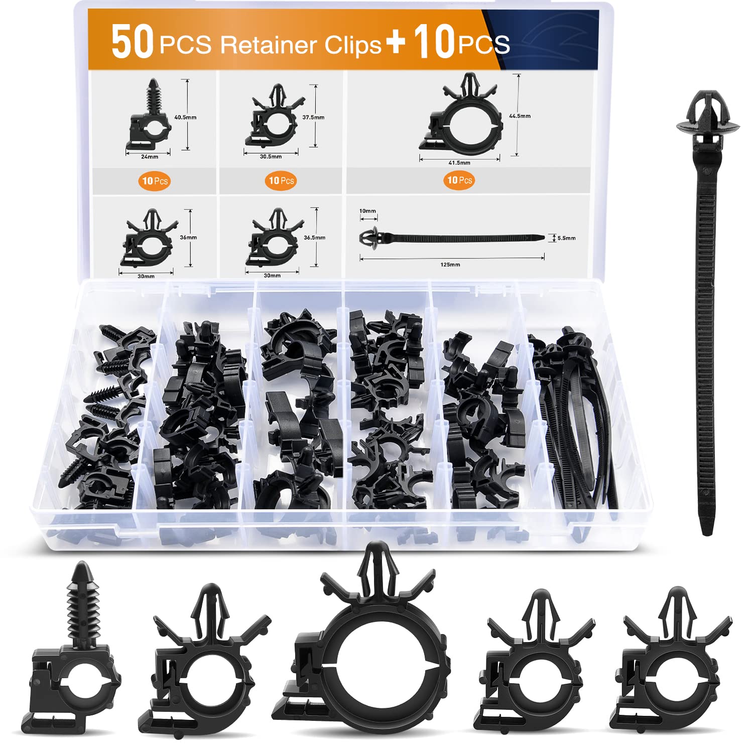 GOOACC 60Pcs Car Wire Loom Routing Clips Assortment - 6 Different Sizes Universal Wiring Harness Routing Clip Replacement Parts 