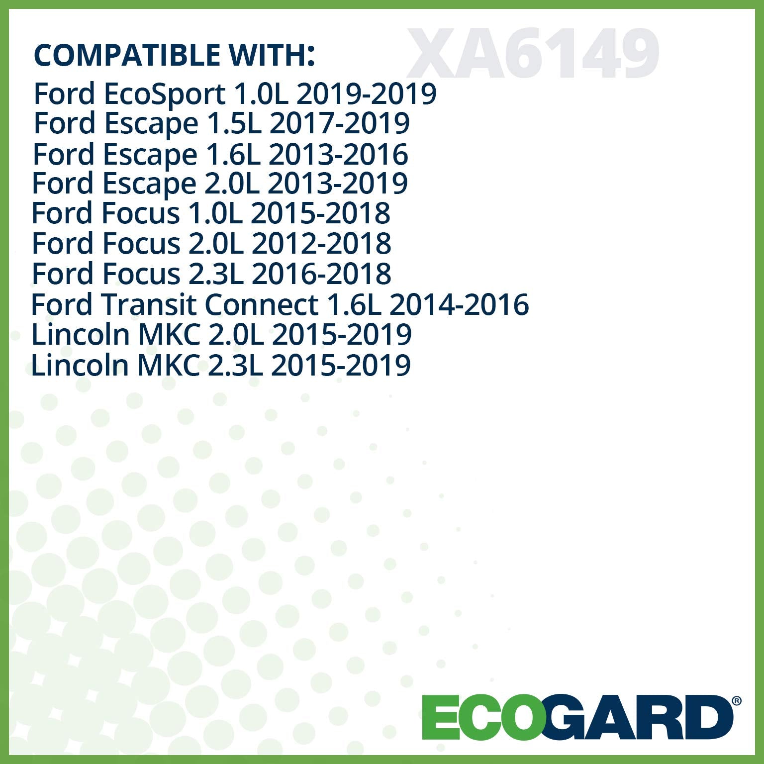 Ecogard Xa6149 Premium Engine Air Filter Fits Ford Focus 2.0L 2012-2018, Escape 2.0L 2013-2019, Escape 1.5L 2017-2019, Escape 1.