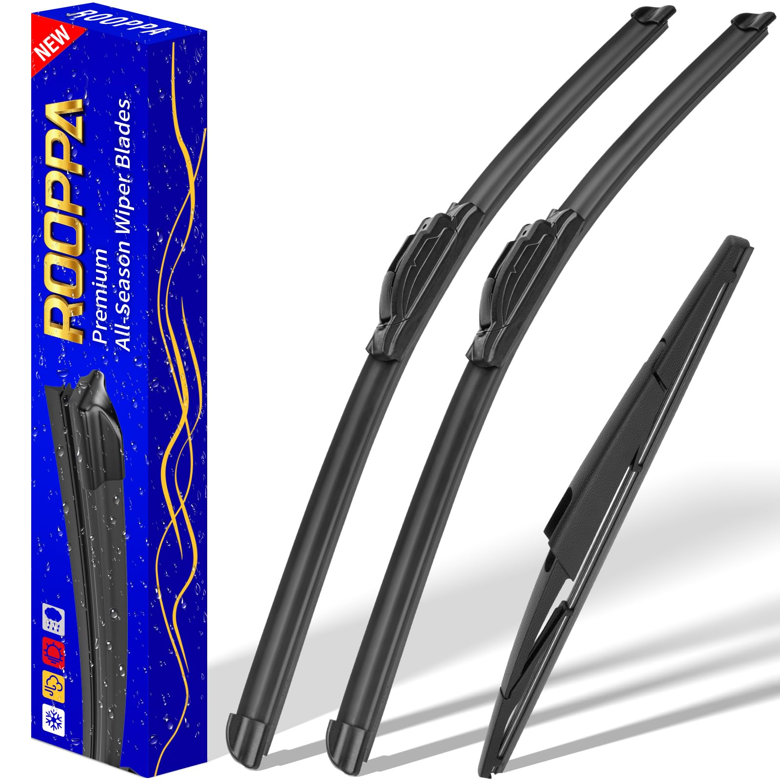 Rooppa Windshield Wiper Blades Replacement Set - 3 Pcs (26"/18"/16"), Rubber, for 2006-2014 Kia Sedona & 2007-201