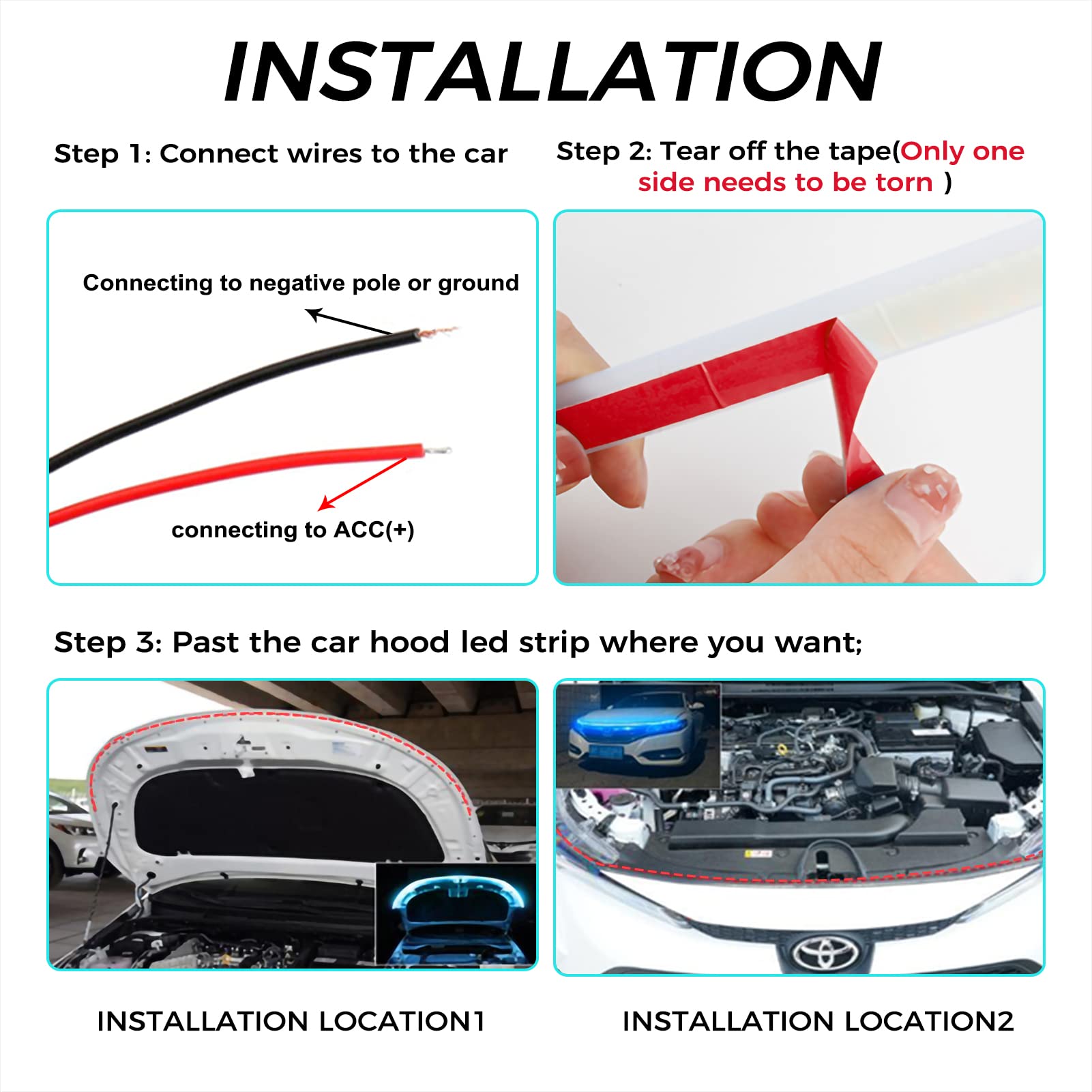 Silverholder Car Hood Light Strip White 70 Inches Exterior Flexible Daytime Led Running Light For Cars, Suvs, Trucks
