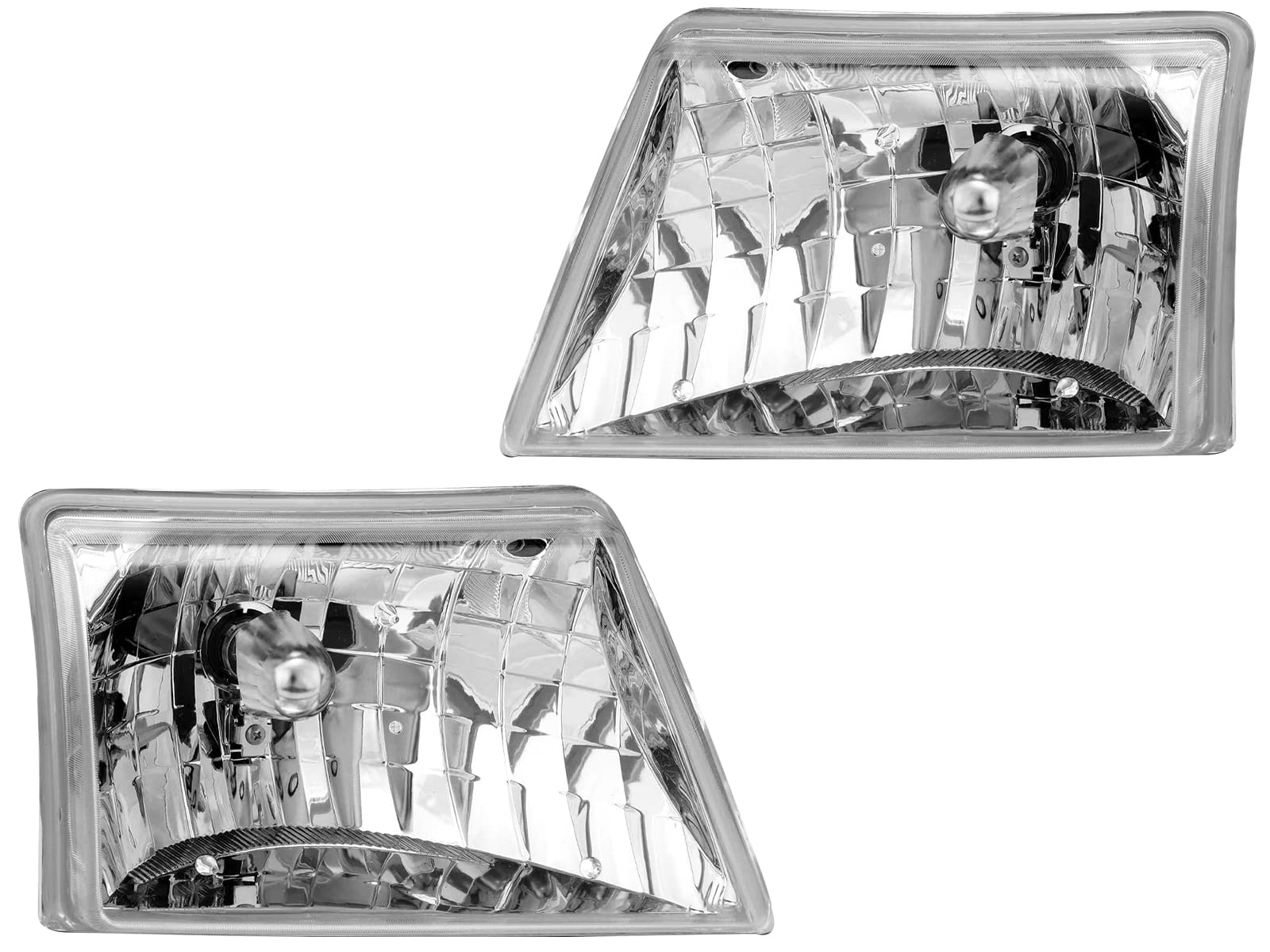 AmeriLite Crystal Replacement Headlights Pair for 1998-2000 Ford Ranger - Chrome Finish, Driver & Passenger Side
