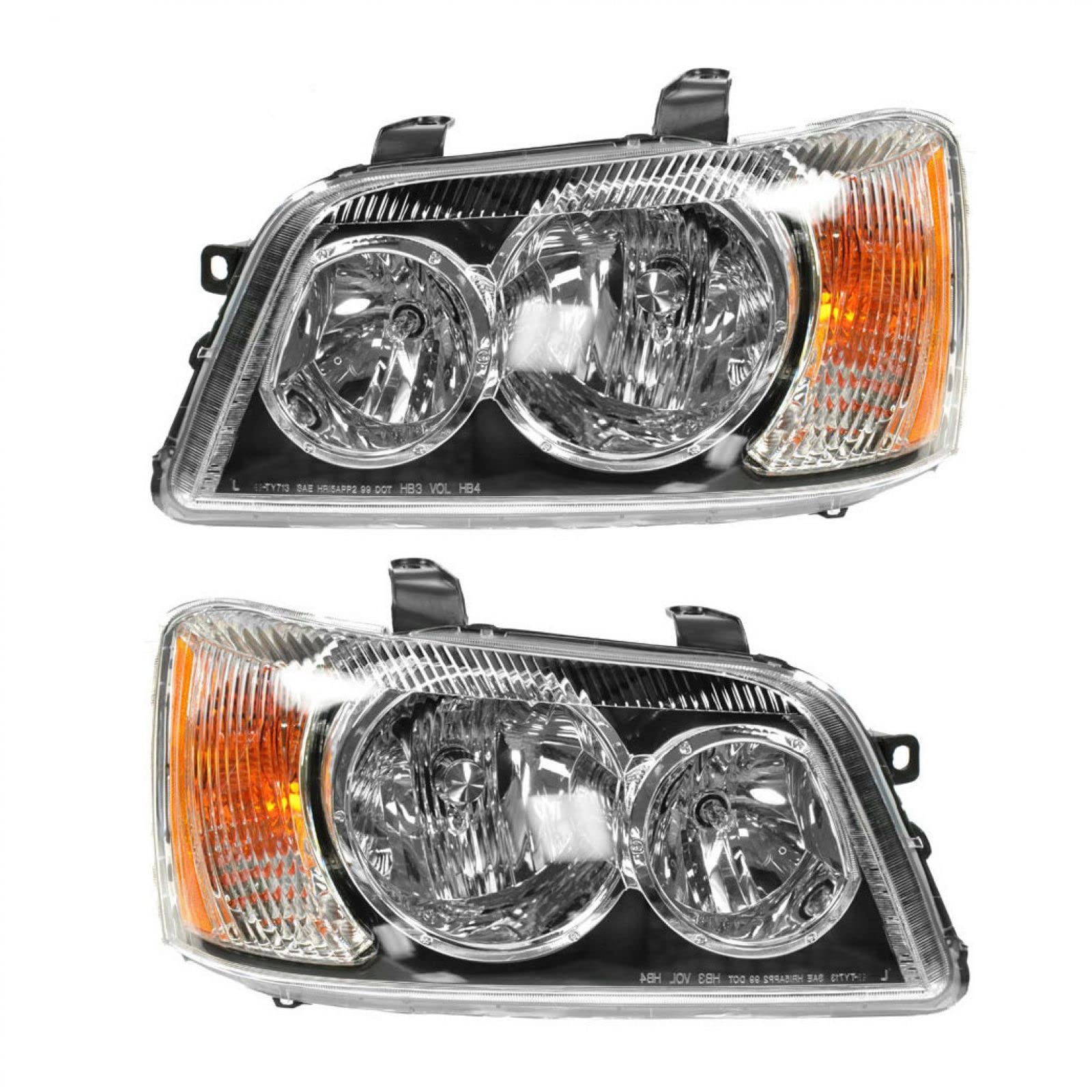 TRQ 2 Piece Headlight Assembly Set for Toyota Highlander 2001-2003 - Clear - Driver & Passenger Side - Model HLA88567