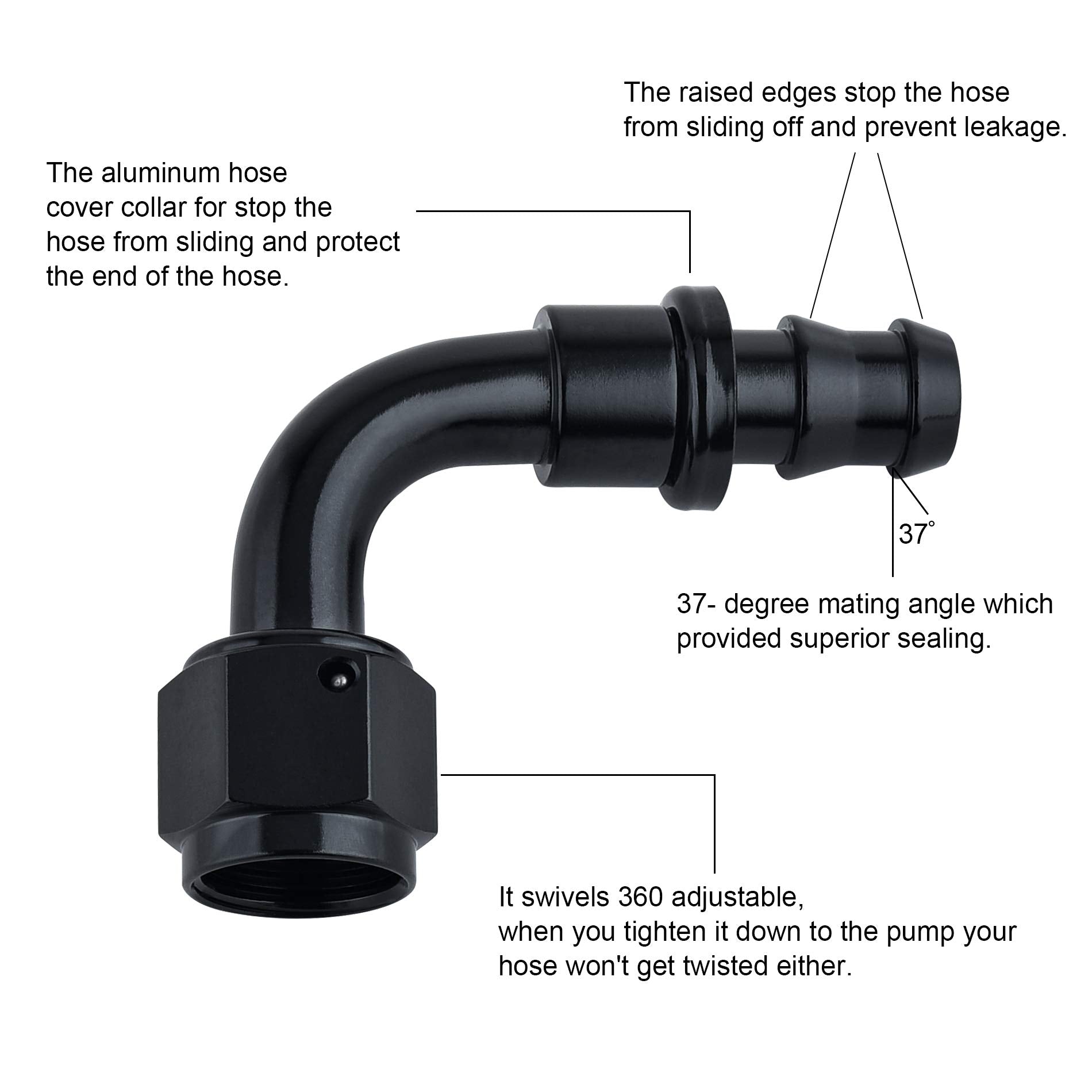 Sykrss 10An 90 Degree Push Lock Swivel Hose End Fitting For Rubber Fuel Line Black 2Pcs