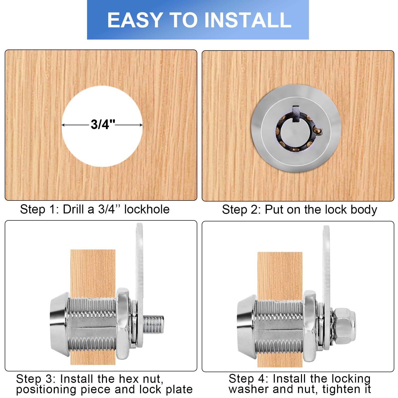 Sissinda RV Storage Locks Keyed Alike, 1-1/8" Chrome Metal, 6-Pack for Camper Trailer