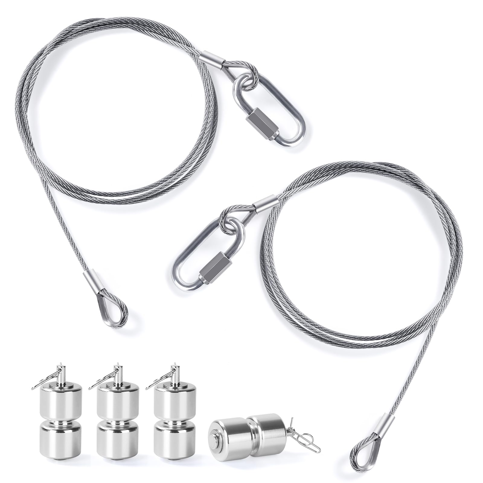2Pcs Lift Cable Replacement for Gorilla Lift Trailer Gate Assist with EZ Spring Clips, with 4Pcs Aluminum Alloy Rollers Pins Was
