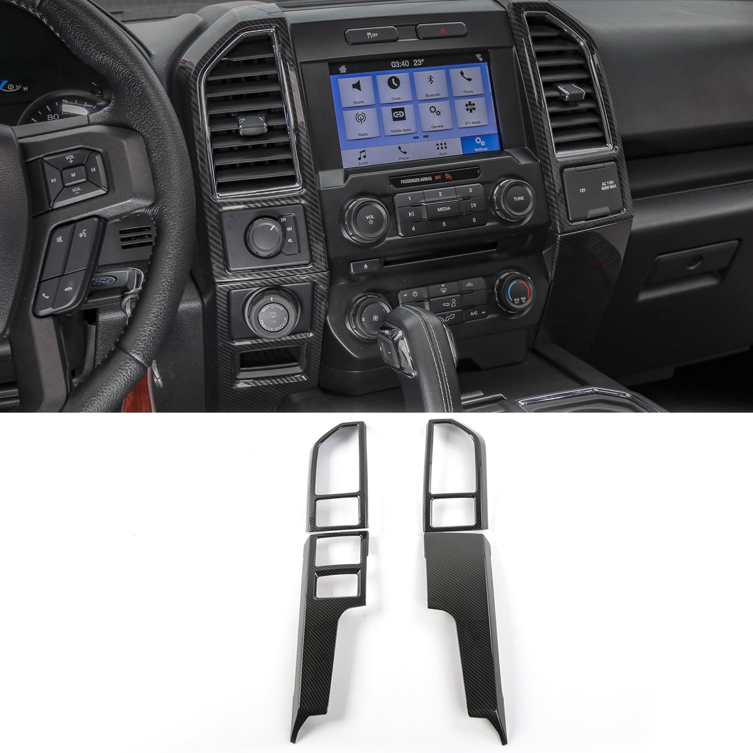 Voodonala Carbon Fiber Grain Central Control Cover Frame Trim For Ford F150 2015 2016 2017 2018 2019 2020