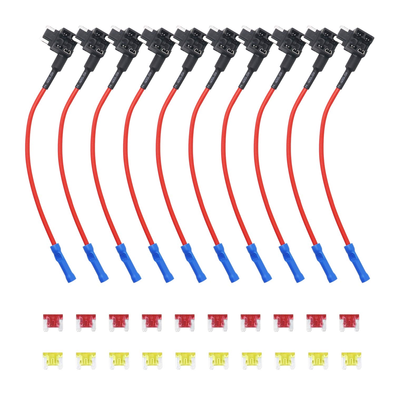 Recoil Ft3-10 10 Pack 12V Car Add-A-Circuit Fuse Tap Adapter Acn Blade Fuse/Low Profile Mini Fuse With 10Pcs 10A And 20A Fuses
