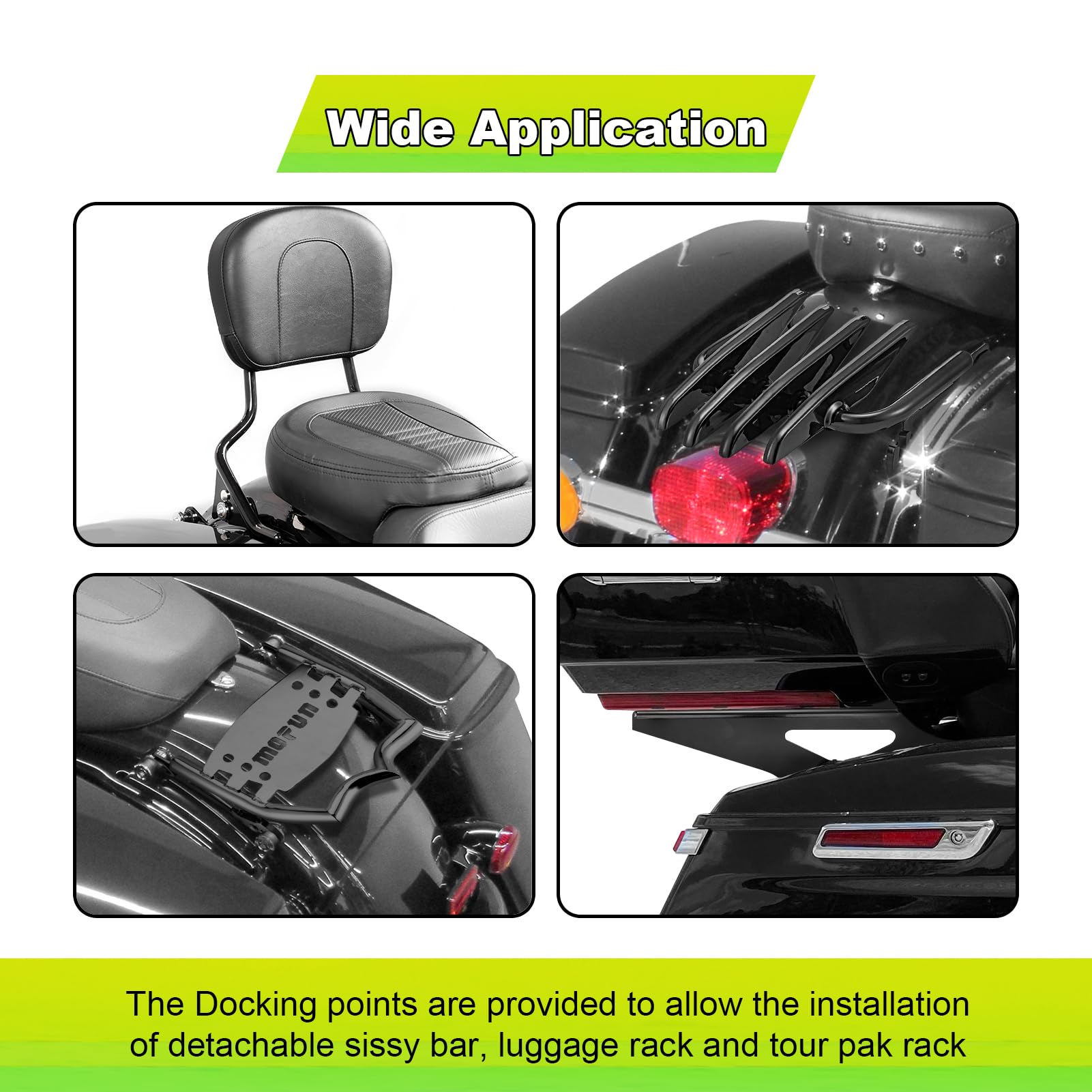 Mofun Quick Release Docking Hardware Kit for Harley Touring Models, Alloy Steel, Gloss Black, Model 601673712605