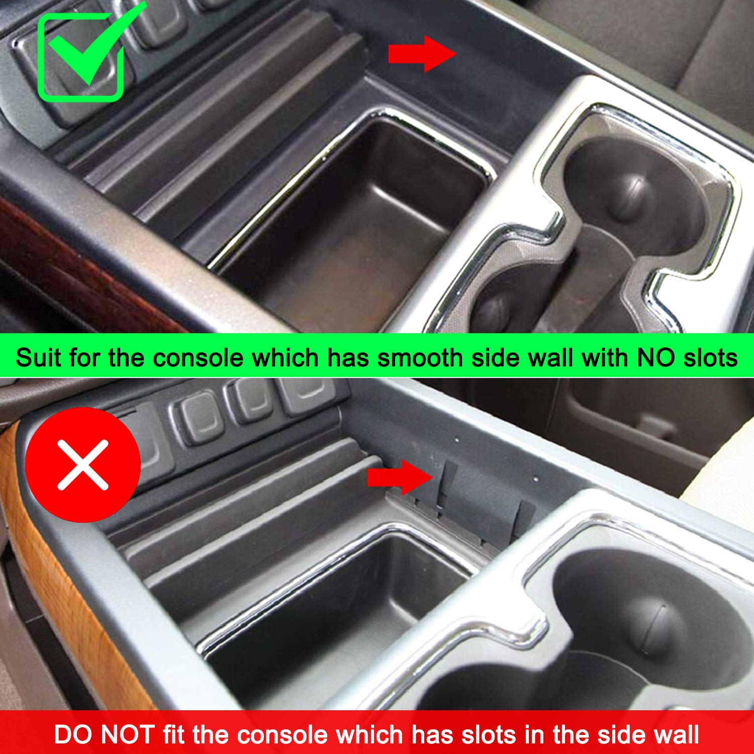 ROCCS Center Console Organizer Tray for GMC Sierra 2014-2019, Black Rubber, Secret Compartment, Chevy Silverado Accessories