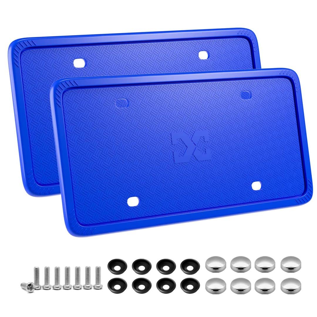 Xclpf Silicone Blue License Plate Frame Covers 2 Pack- Front And Back Car Plate Bracket Holders. Rust-Proof, Rattle-Proof, Weath