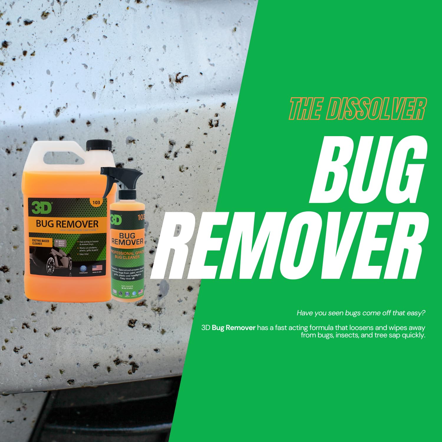 3D 3D Bug Remover - All Purpose Cleaner & Degreaser, 128 Fl Oz, Safe for Car Paint, Plastic, Metal, Chrome, Windows & Mirrors