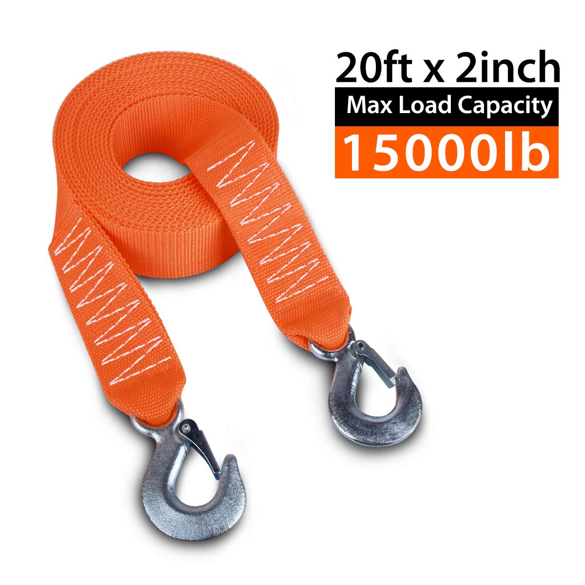 Jchl Tow Strap Heavy Duty With Hooks 2   X20 15,000Lb Recovery Strap 6,8 Tons Towing Strap With Safety Hooks Polyester