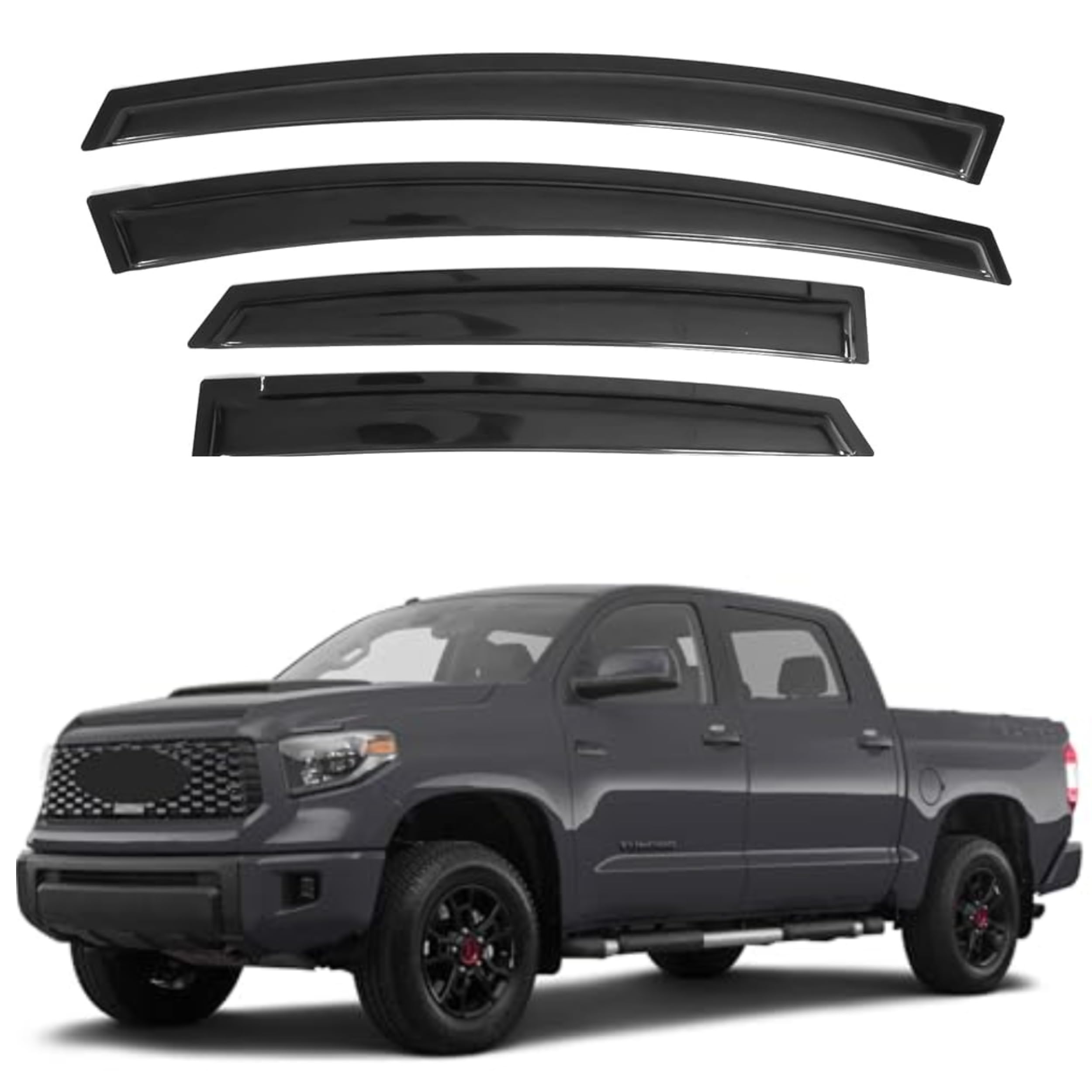 Ig Window Visor For 2007-2021 Toyota Tundra Crewmax, Rain Guard Tape-On Durable Side Vent Window Deflector, 2010 2011 2012 2013