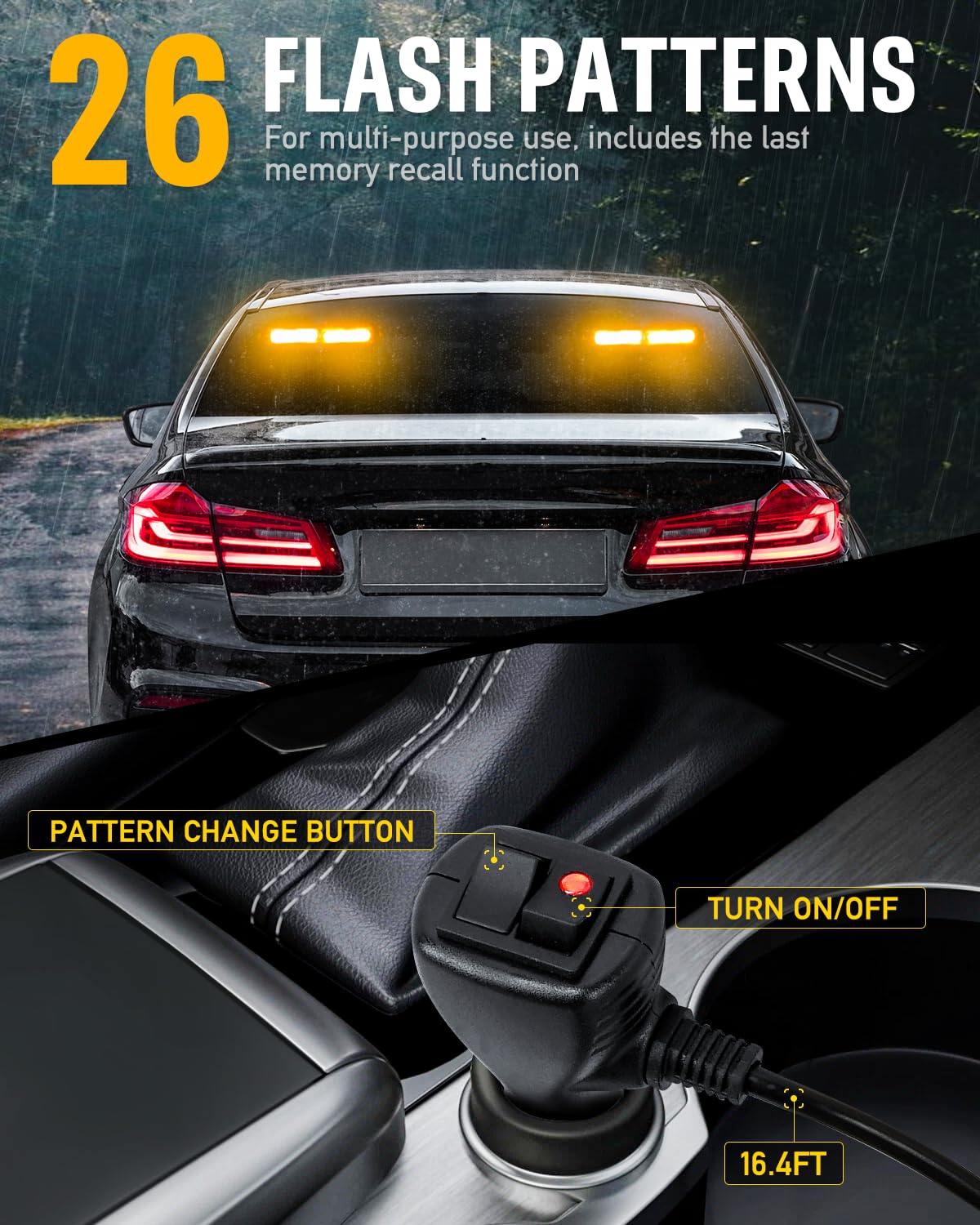 HLauto 1002L Emergency Strobe Light Bar - 40LED Amber Warning Light for Trucks, 2x10.7inch, Aluminum, Model CA 1002L-AA