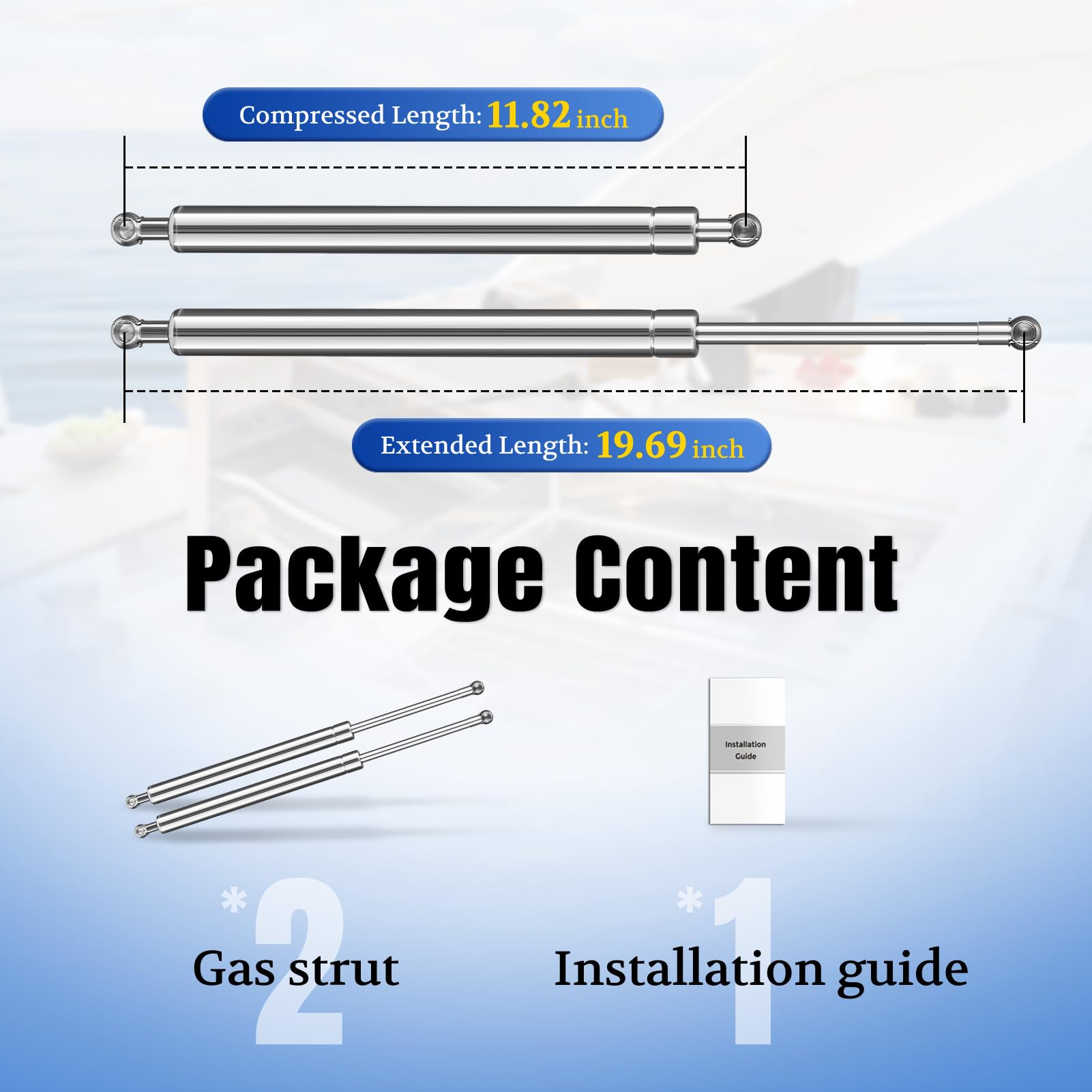 ARANA 20 Stainless Steel Gas Struts - 150lb Lift Support for Heavy Duty Boat Hatch, RV Bed, Truck Tonneau Cover, Murphy Bed - 2 Pack