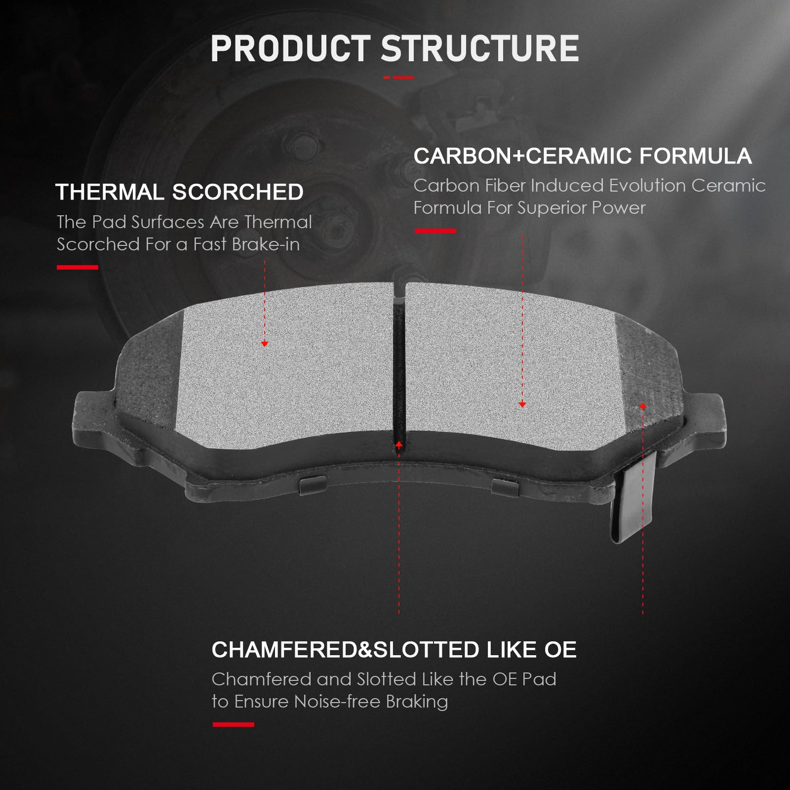 Cciyu D1327 4Pcs Front Ceramic Brake Pads Kits 2008-2016 For Chrysler,2008-2016 For Dodge,2008-2012 For Jeep,2012-2015 For Ram,2
