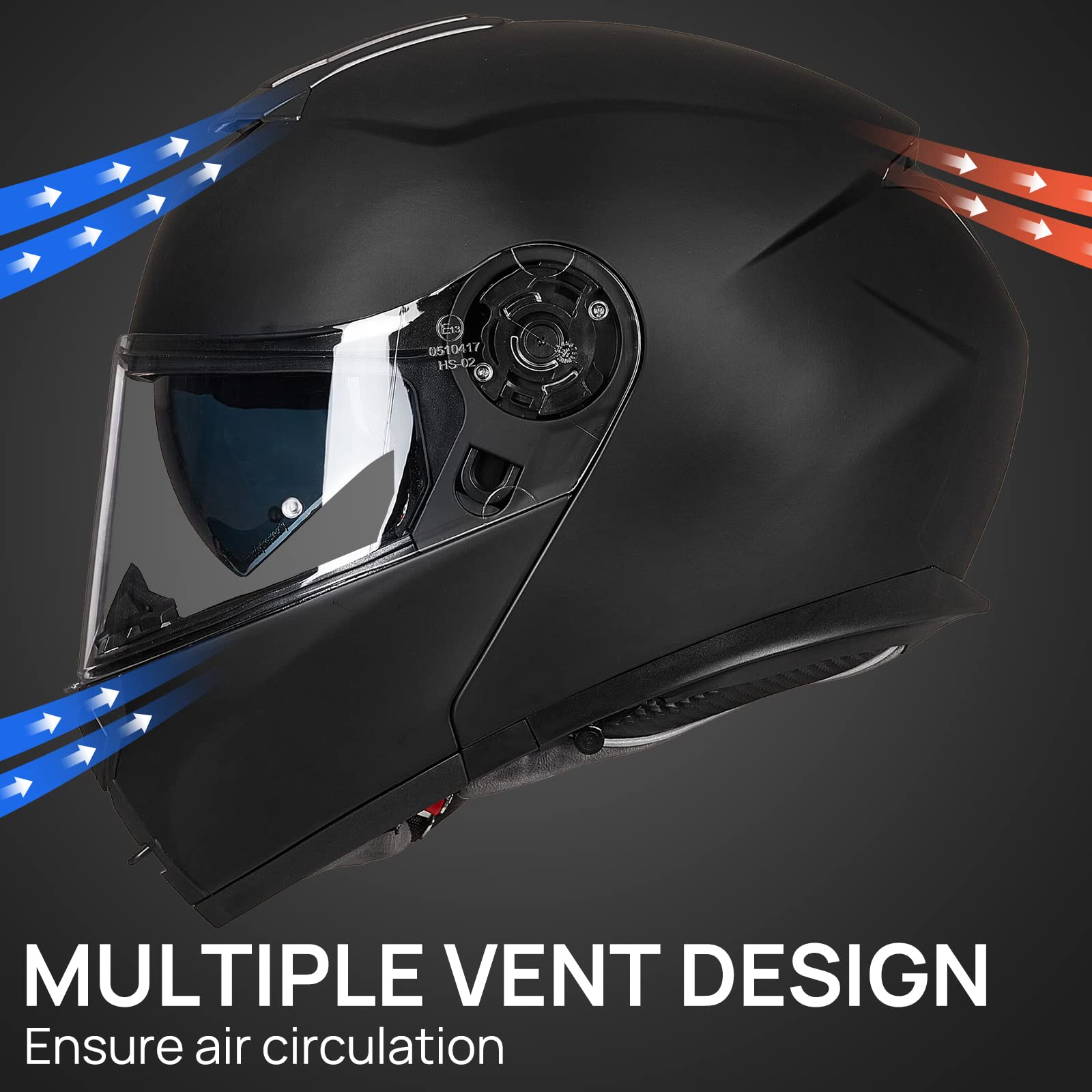 ILM Motorcycle Modular Full Face Helmet, DOT Approved, Large, Matte Black, Model 159, ABS Material, Flip Up Dual Visor