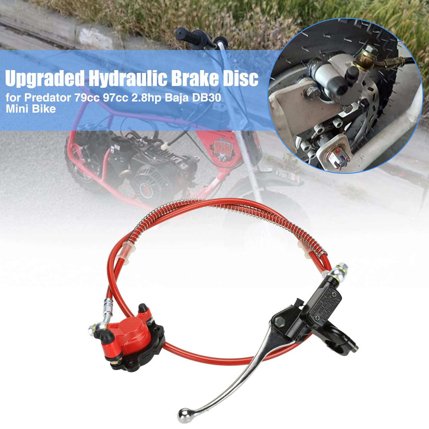 YOXUFA Mini Bike Hydraulic Disc Brake Caliper Kit with 50" Hose for Baja Doodle Bug DB30 & Predator 79cc/97cc Mini Bikes