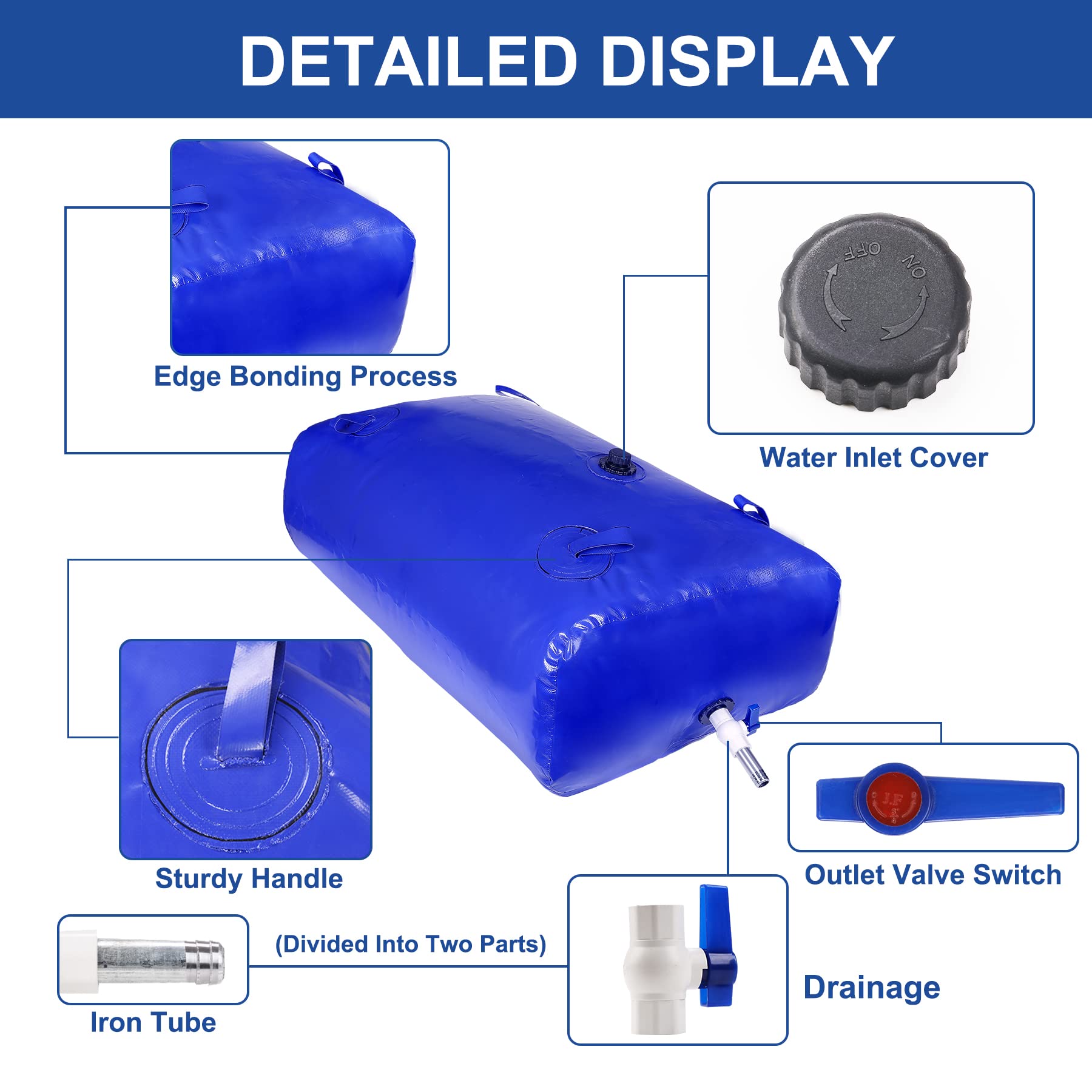 GHOSOONE Water Bladder Tank 1000L/264Gal, Foldable PVC Storage Container, Blue, Ideal for RVs, Trucks, Fire Prevention, Drought Resistance