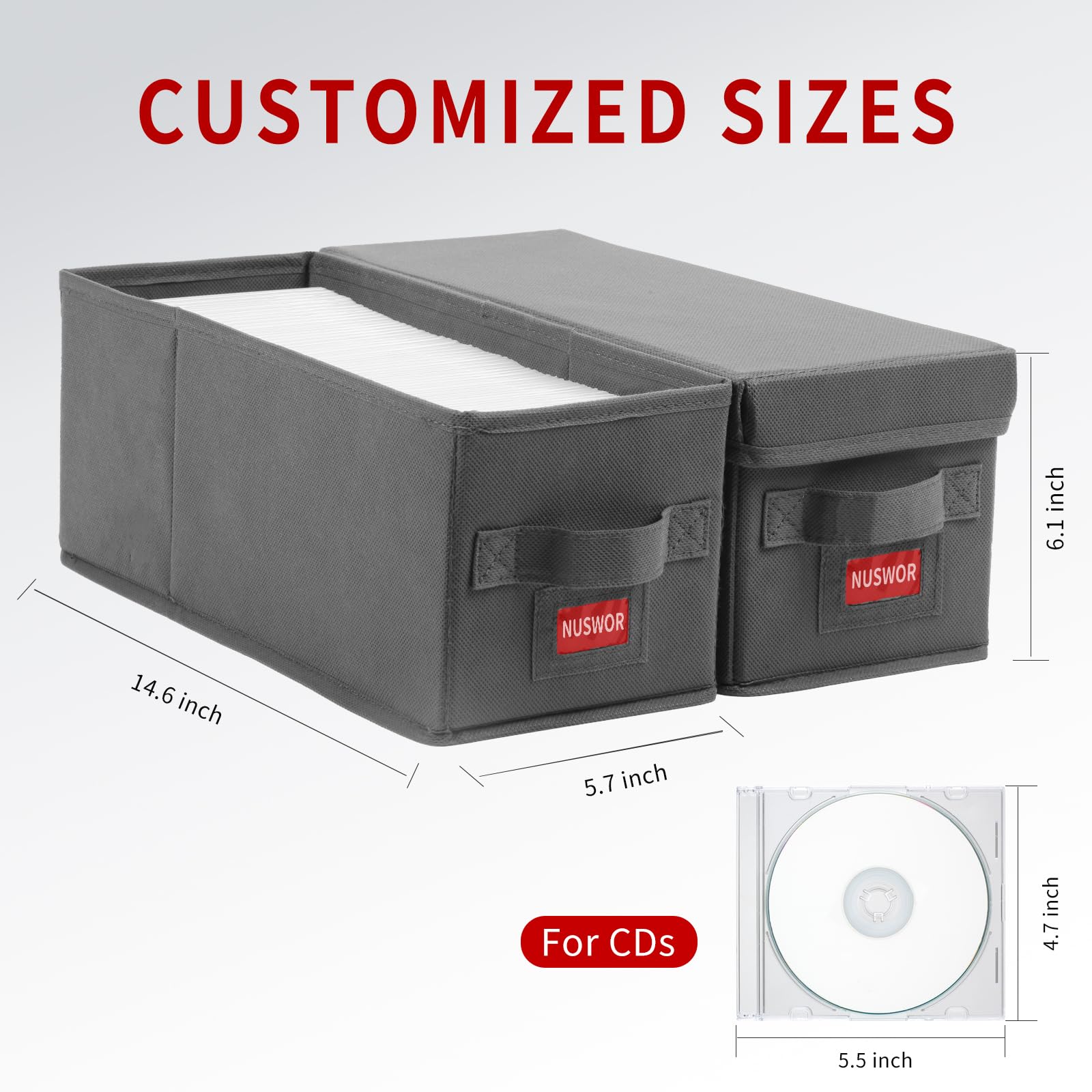 Nuswor Premium Cd Storage Box | Stackable Cd Organizer Box With Lid | Holds 140 Jewel Cases | 14.37 X 5.5 X 6.3 Inches | 4 Pack