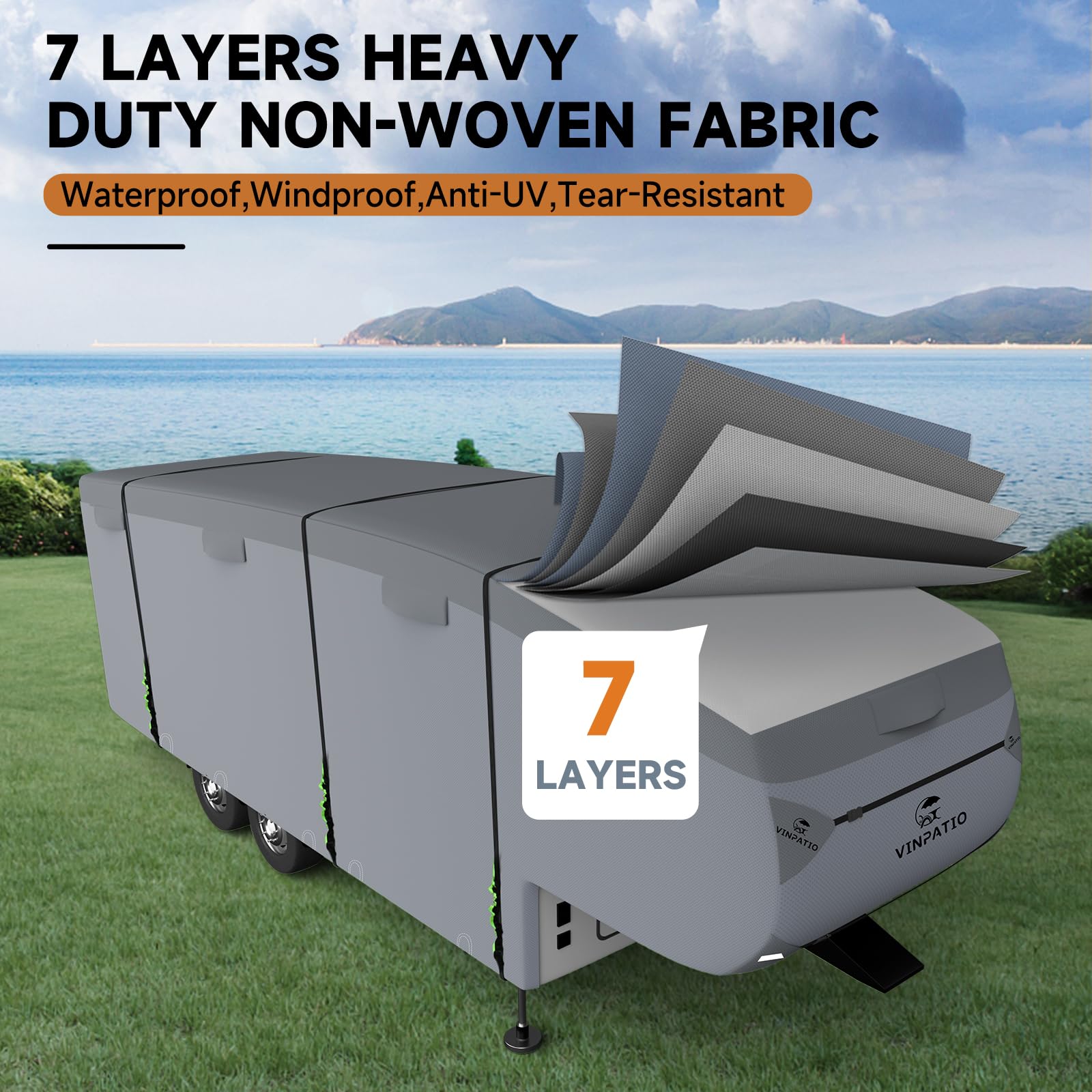 VINPATIO 5th Wheel Cover, Extra-Thick 7 Layers, Fits 28-31FT, Heavy Duty, Anti-UV, Waterproof, Grey