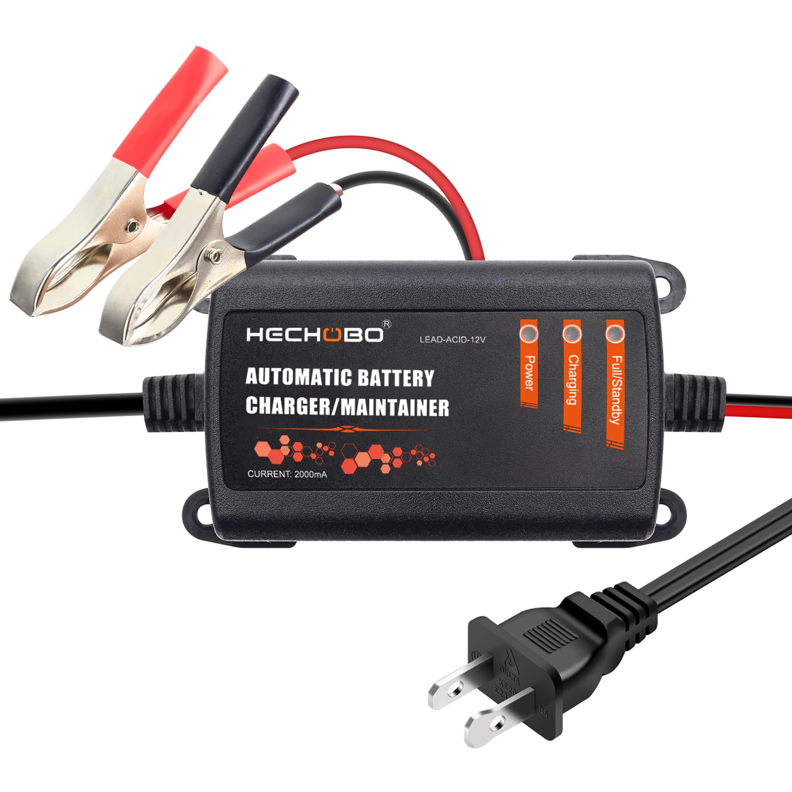 Battery Charger, 12v 2A Trickle Charger for Motorcycle, car, Boat Battery, ATVs, Riding, Mowers and More - 2000mA Battery Mainta