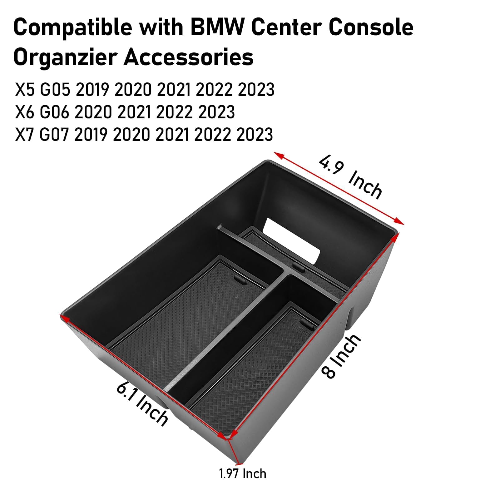 Jaronx Console Organizer for BMW X5 G05/X6 G06/X7 G07, Black Plastic Storage Tray, 2019-2024 Models
