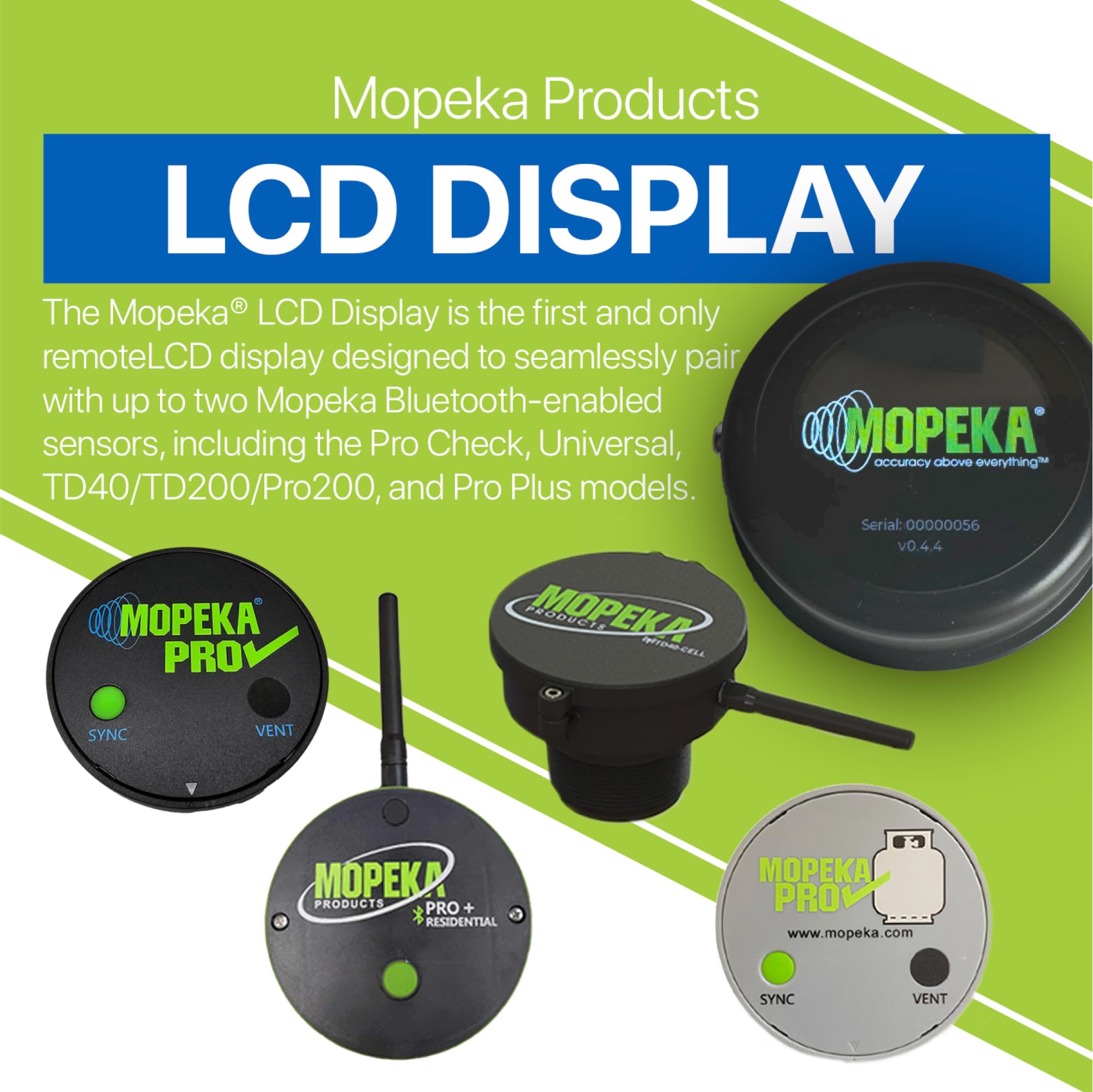 Mopeka LCD Display Gauge - Wireless Remote Indicator for RVs, BBQs & Propane Tanks - Magnetic Mount, Durable Plastic