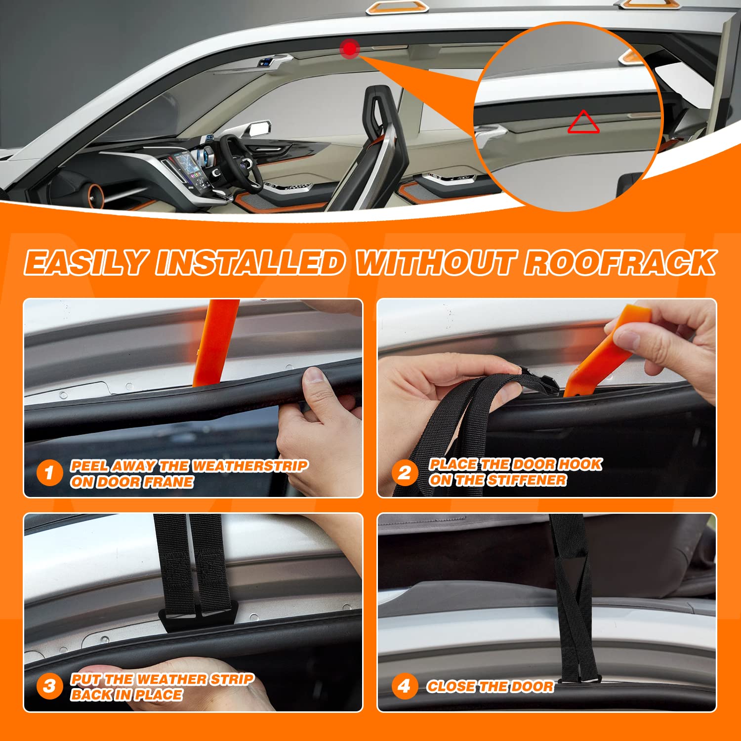 Cargo Tie Down Door Hook Straps, Two Loops Roof Rack Straps Kits Universal for Car Roof Bag, 6 Straps Compatible with Most Car T