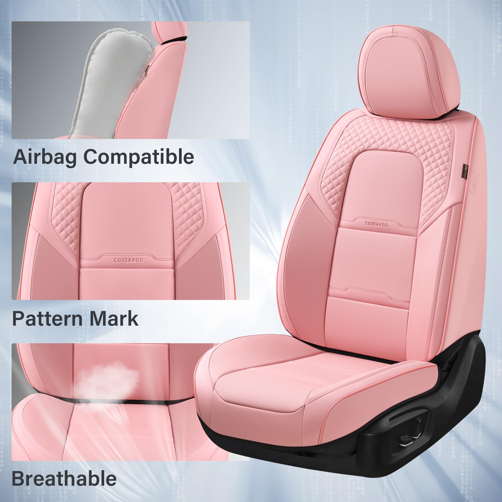 Coverado Car Seat Covers Front Seats, 2 Piece Car Seat Protector With Removable Headrest, Nappa Leather Breathable Seat Cushion