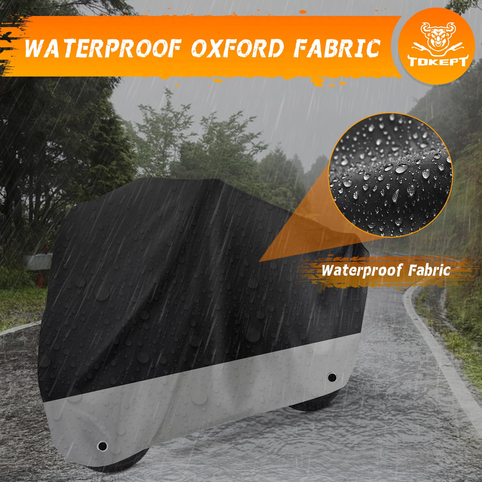 Tokept Motorcycle Cover Waterproof Outdoor Protection with Lock-Holes & Storage Bag Fits up to 96 Motorcycles Vehicle Cover fo