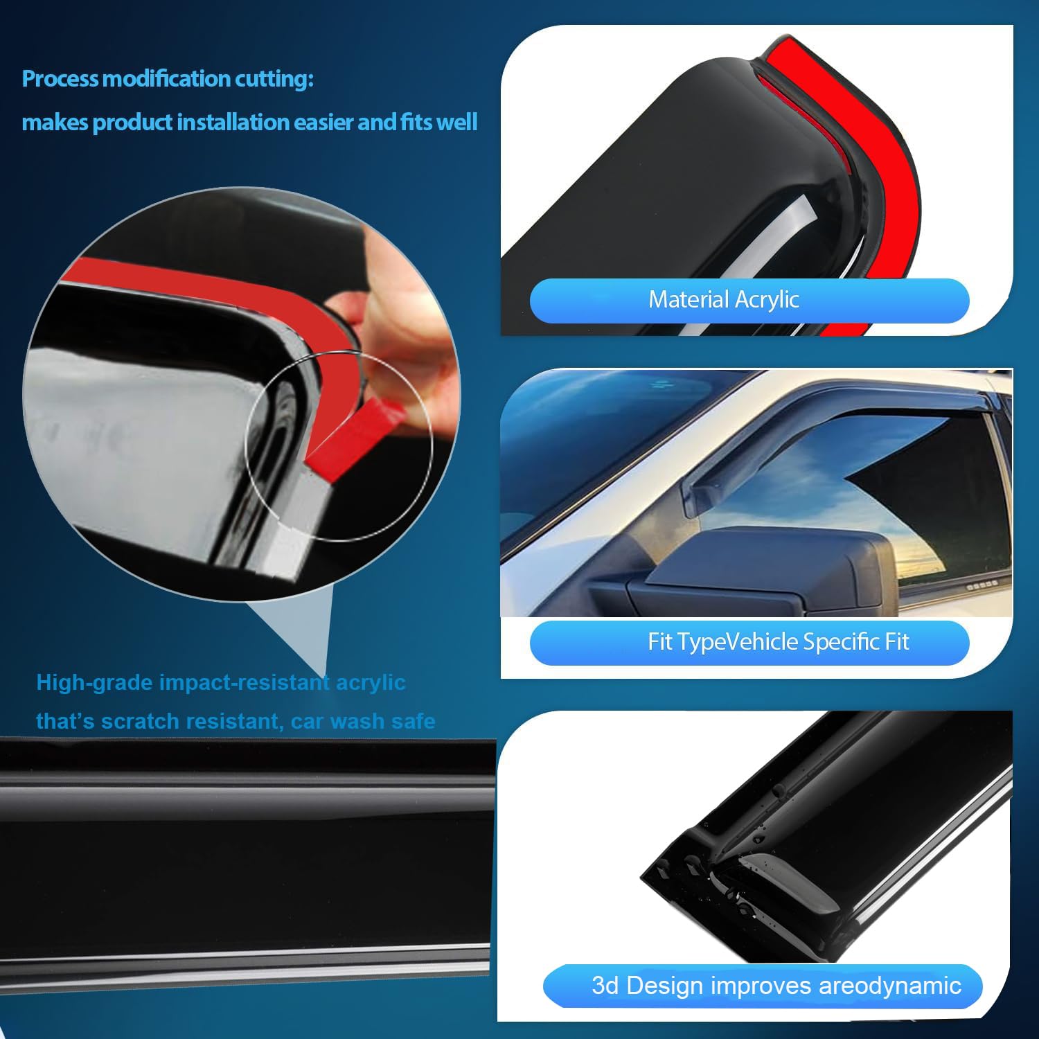 Window Visors Rain Guards Side Wind Deflectors Vent Sun Shade For Chevrolet Silverado & Gmc Sierra 1500 2500Hd 3500Hd Crew Cab S