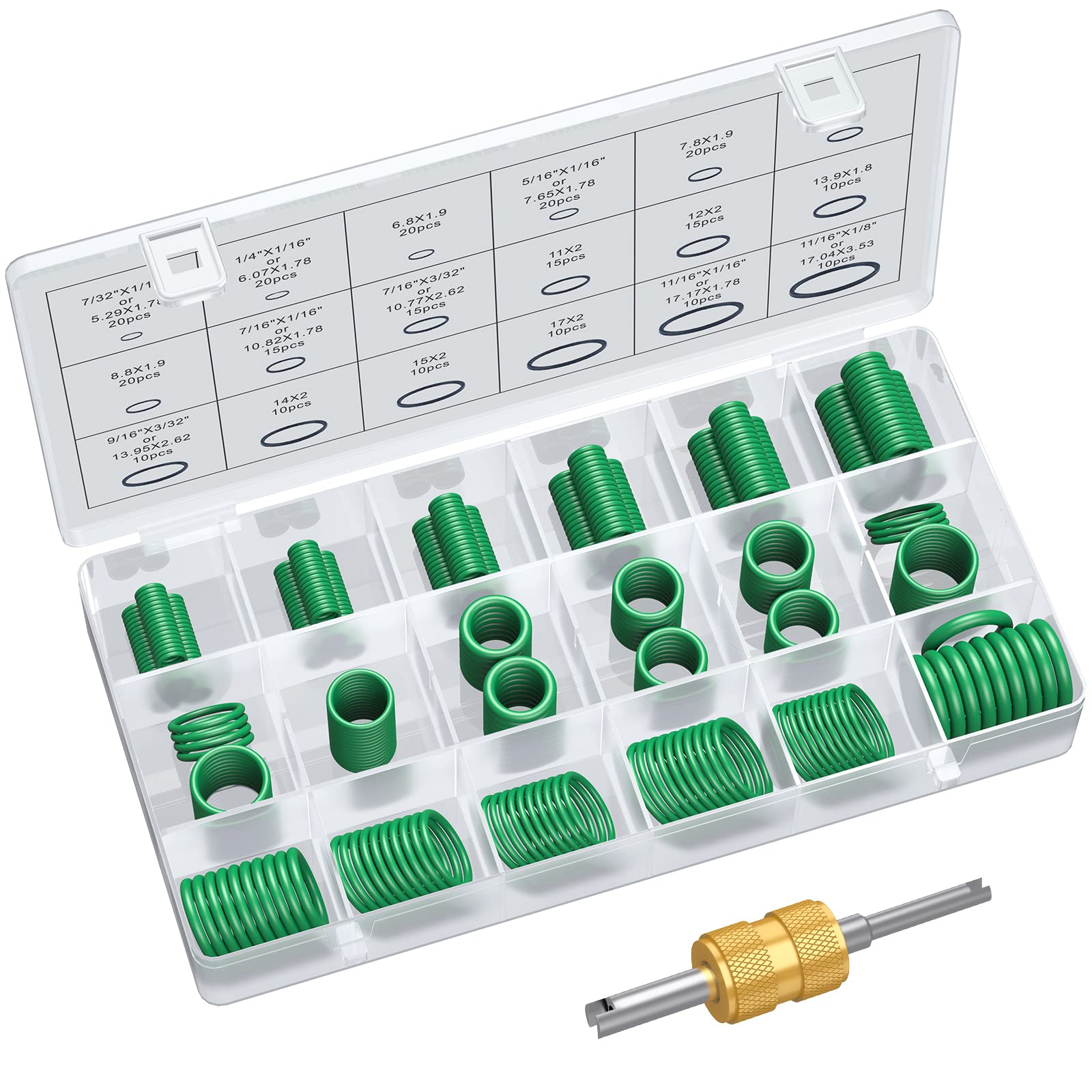 AUTOUTLET 270PCS O Rings Kit 18 Sizes Car Air Conditioning O-Ring Assortment Set with Valve Core Removal Tool for Door, Window, 