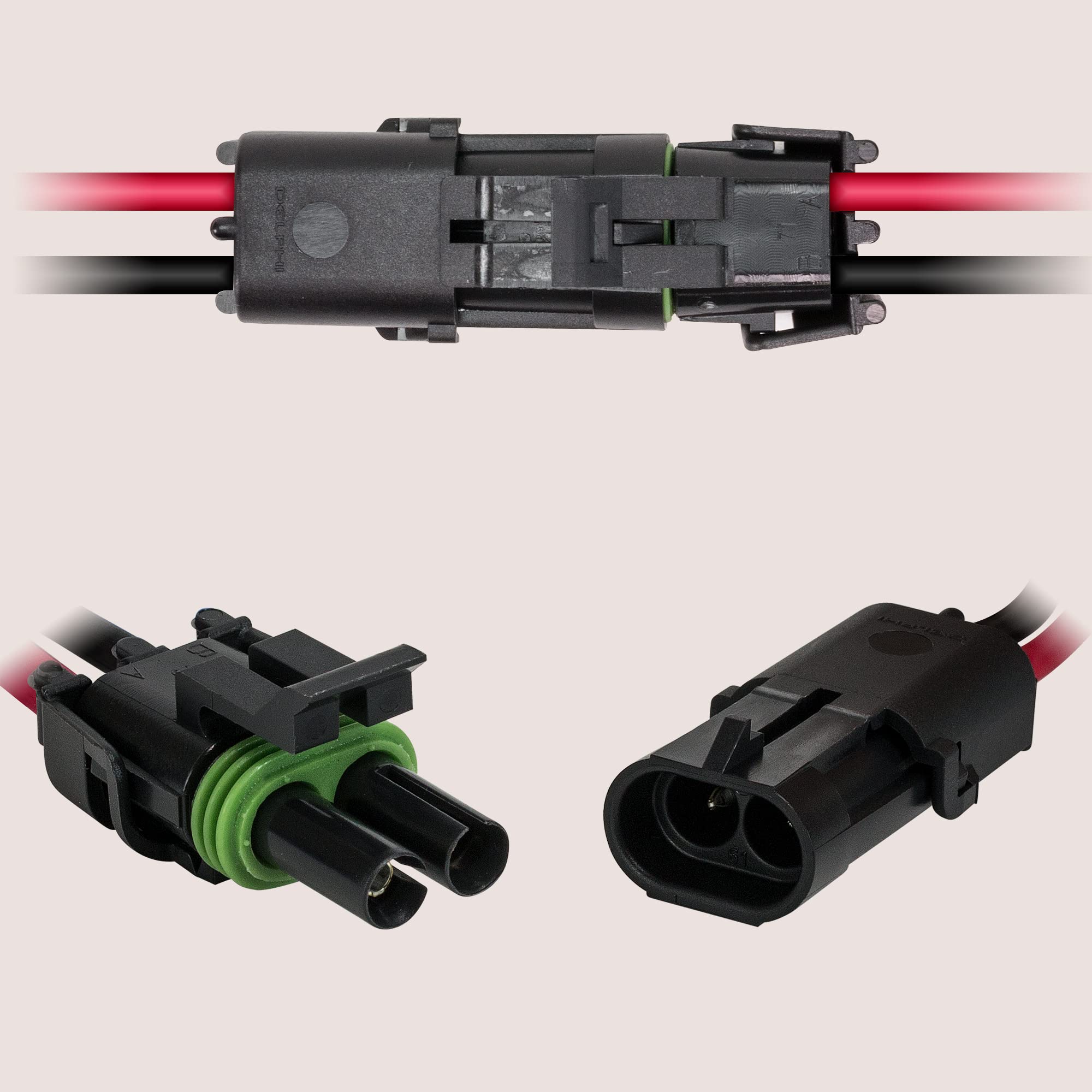 True Mods 2-Wire Weather Pack Connector Kit Assembled With 10' 12 Awg Wires