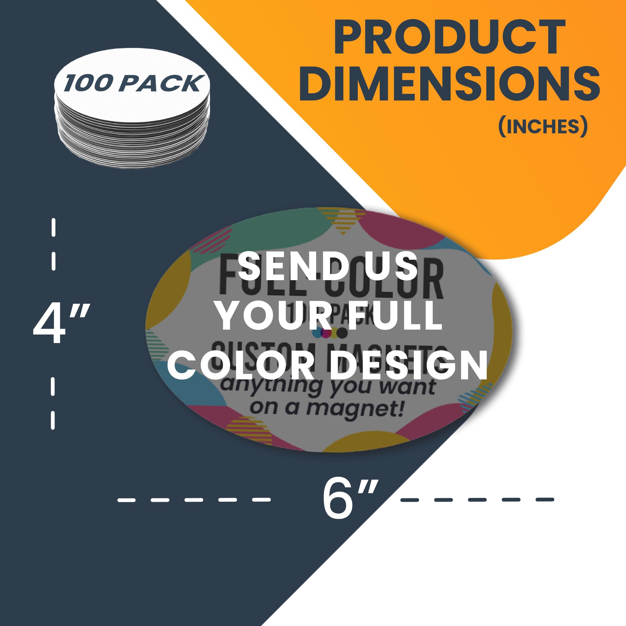 Magnet Me Up Customizable 4X6 Inch Oval Magnet Pack, 100 Piece, Custom Magnet For Businesses, Personal Use, Choose Your Text, Up