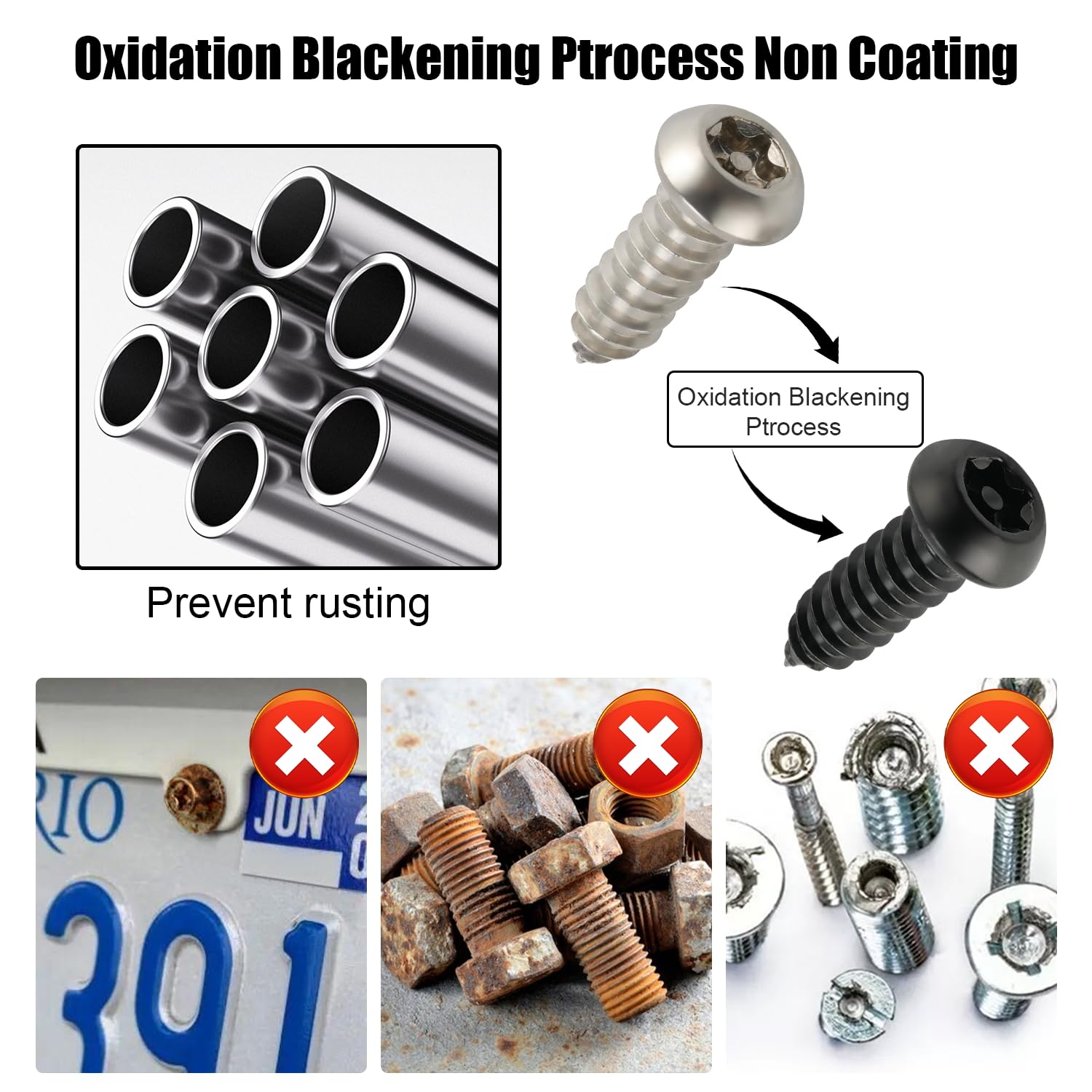 LivTee Anti Theft License Plate Screws Kit - M6 Tamper Proof Fasteners for Secure License Plate Frames - Black, Includes Nuts & Caps