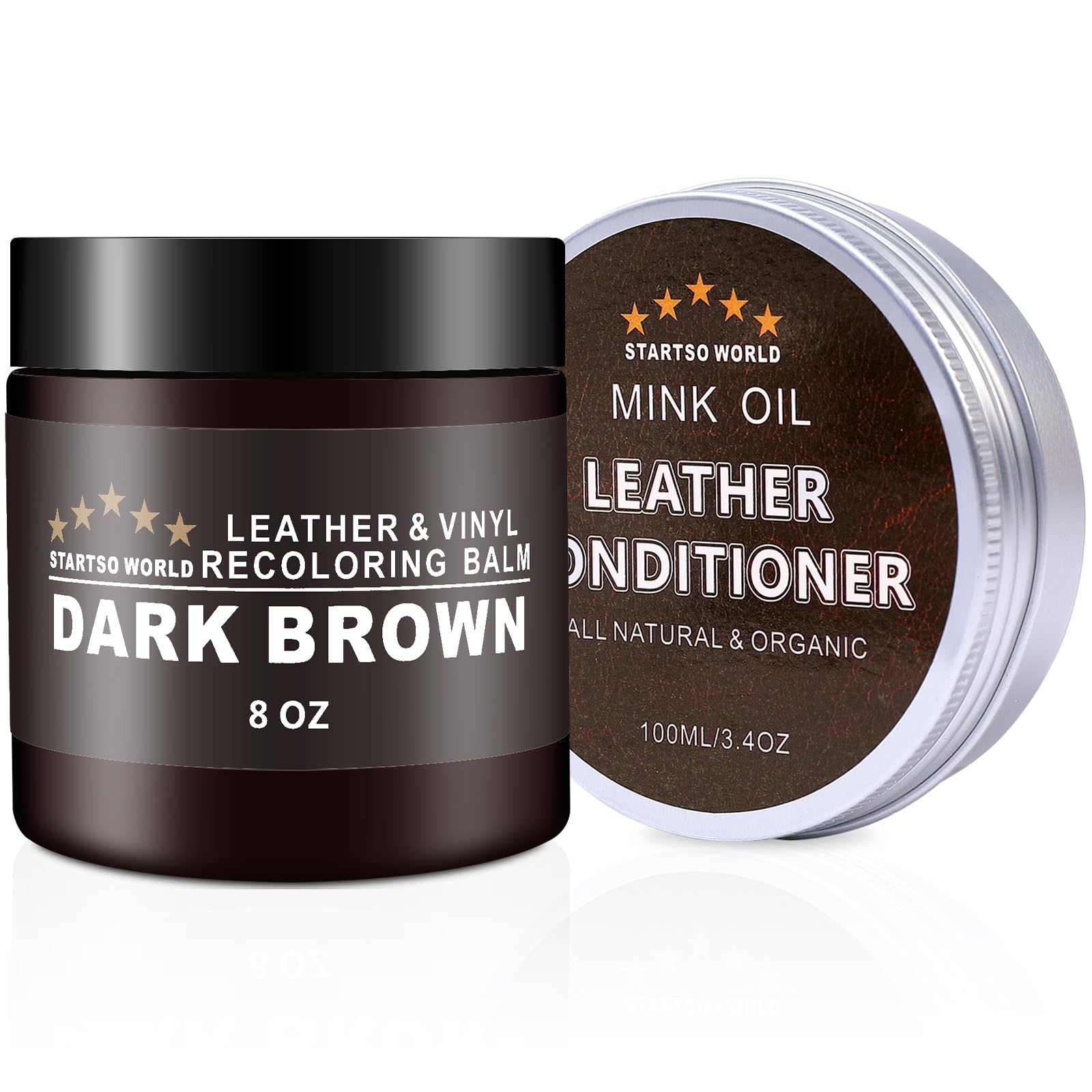 Startso World Leather Recoloring Balm With Mink Oil Leather Conditioner, Leather Repair Kit For Couches, Dark Brown Leather Dye For Furniture, Car Seat, Sofa, Shoes, Vinyl